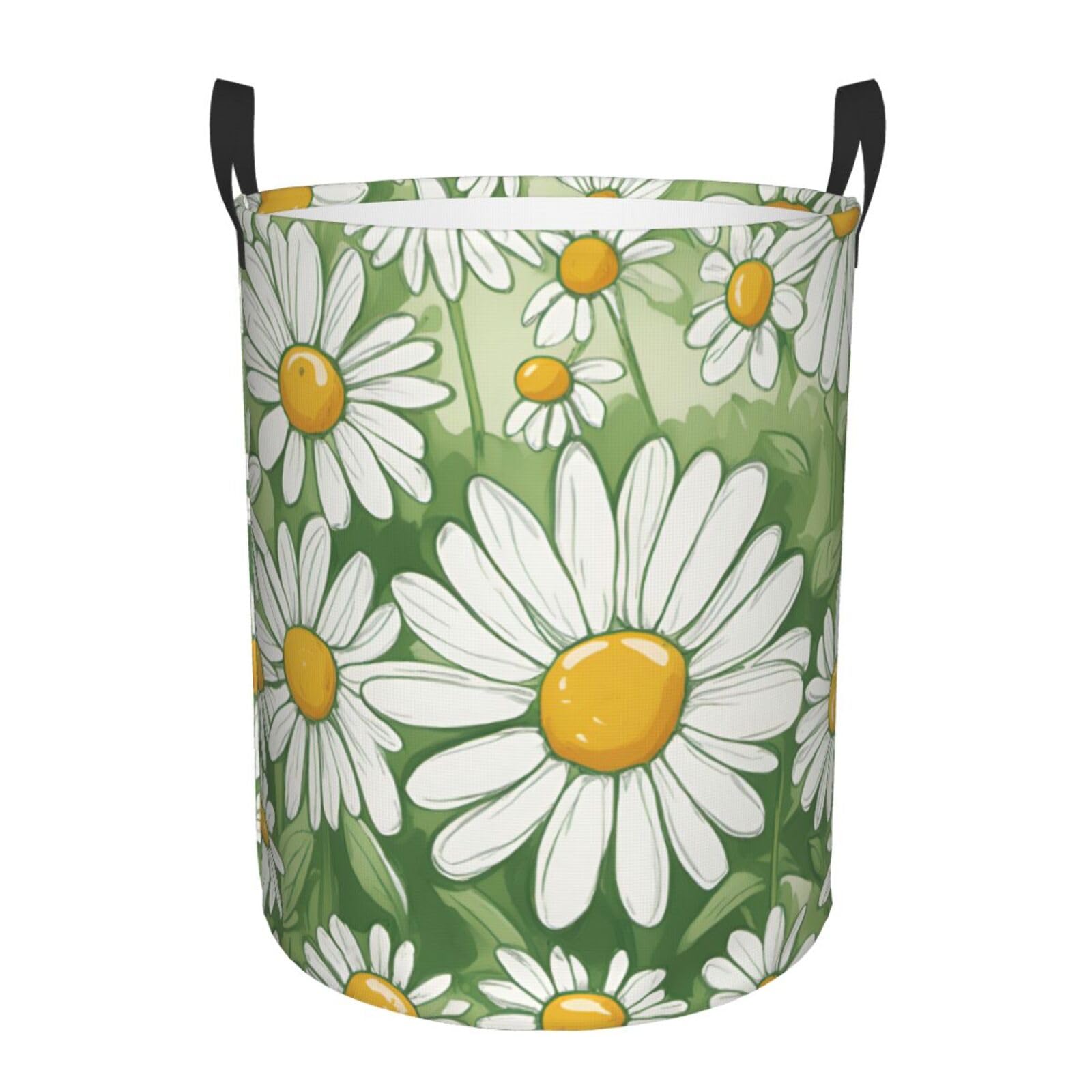 S Collapsible Laundry Hamper Round Daisy Print Storage