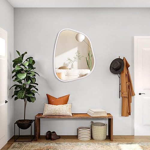 Miniatura 175 de Espejo de pared irregular de 26 x 18 pulgadas, espejo de baño grande asimétrico con marco de madera, espejos decorativos artísticos modernos