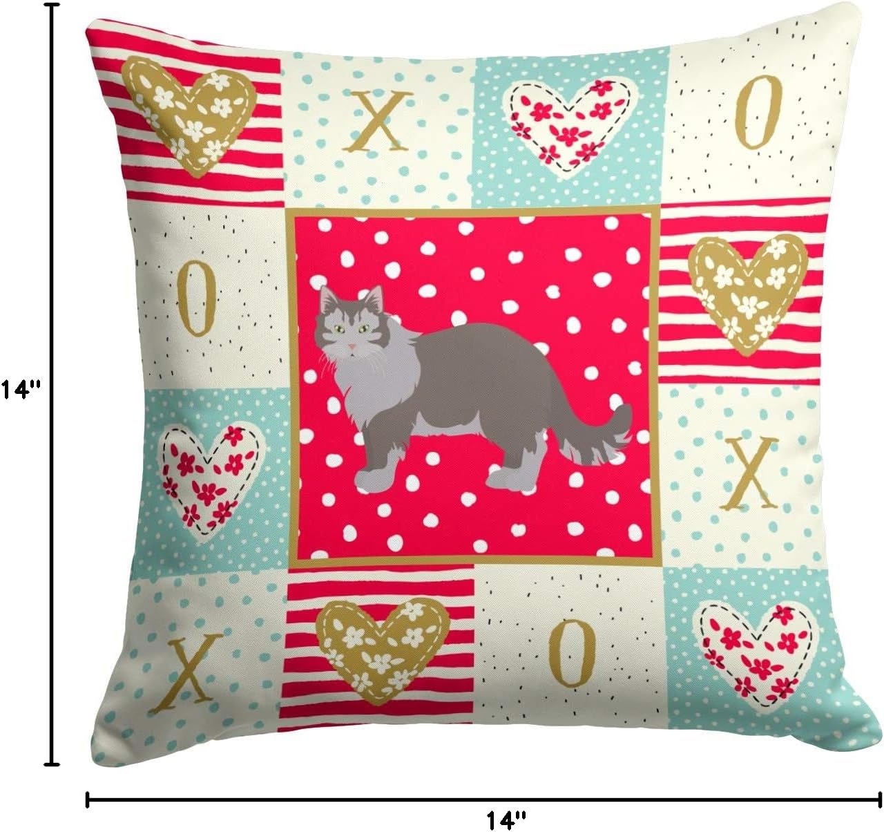 Caroline's Treasures CK5708PW1414 Siberian Forest #1 Cat Love Fabric Decorative Pillow, Red Machine Washable, Indoor Outdoor Decorative Pillow for Couch, Bed or Patio, 14Hx14W