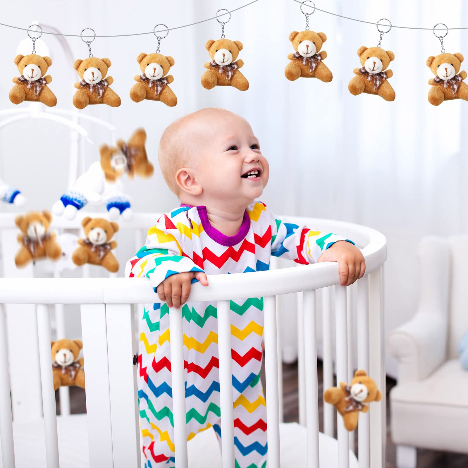 146 Pieces Bear Baby Shower Party Favors Baby Shower Decorations, Includes Mini Plush Bear Stuffed Bear Keychains White Organza Bags and Thank You Tag for Baby Shower Birthday Party Guests Souvenirs