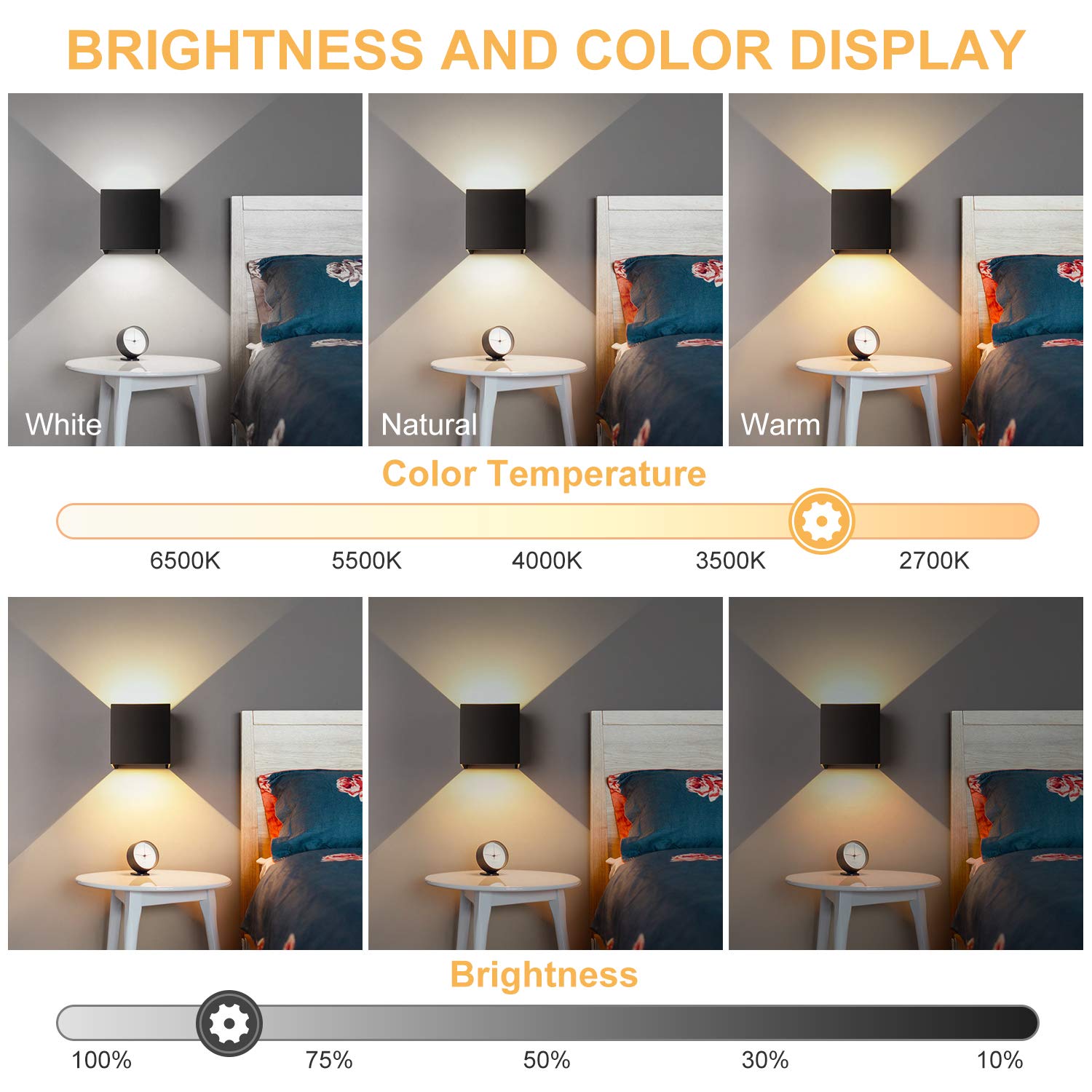 Midore Led-wandlamp voor binnen, met afstandsbediening, 12 W, wandverlichting, dimbaar, wandlicht, up-down verlichting, instelbare stralingshoek, wandlamp voor woonkamer, slaapkamer, trappenhuis, hal