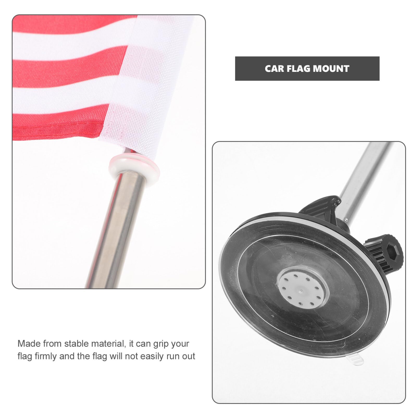 Support De Drapeau à Ventouse Pour Voiture, SUV, Camping-car - Mât En Acier Inoxydable 50 Cm - Fixation Robuste - 7