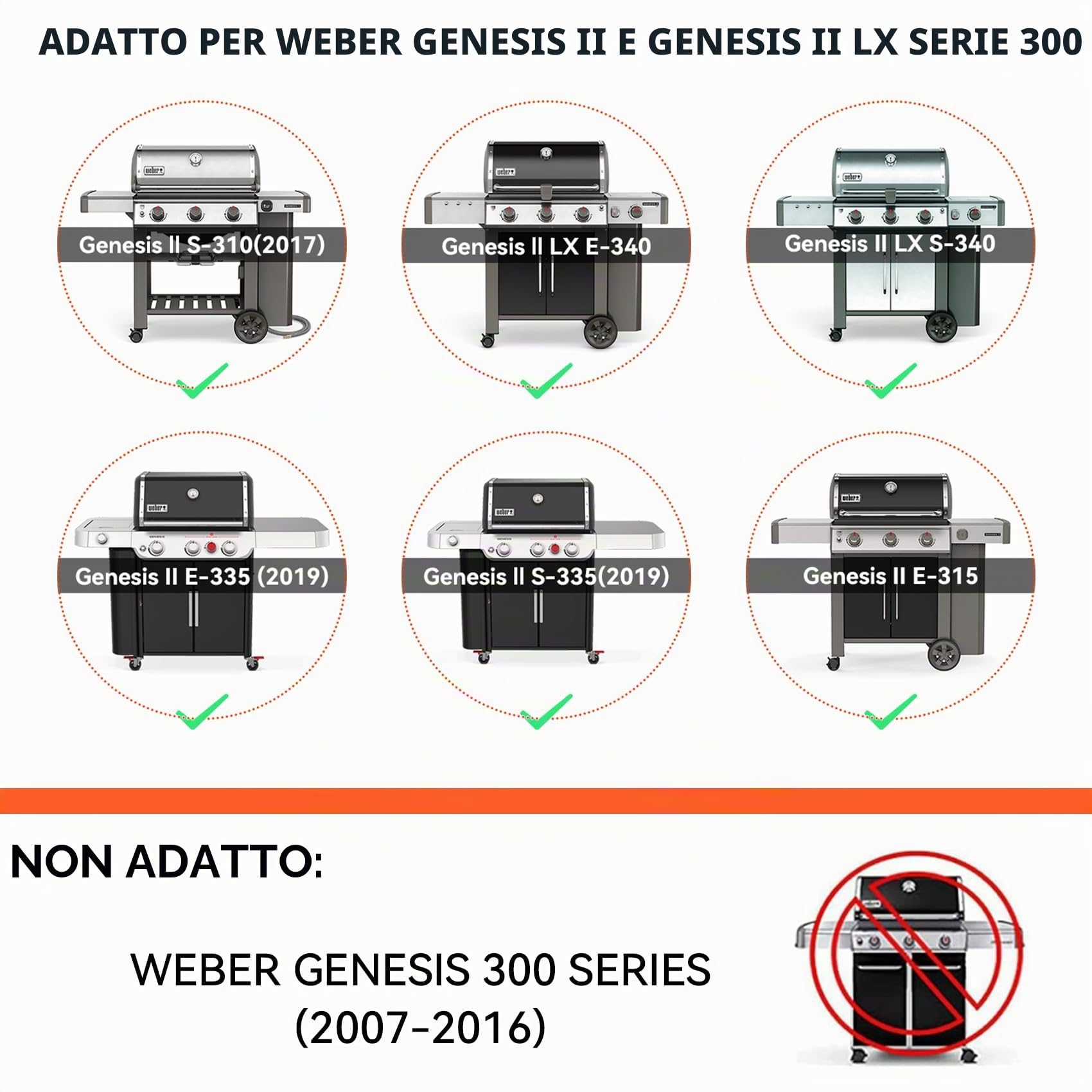 onlyfire Griglia di Cottura in Ghisa per Griglie a Gas Weber Serie Genesis II e Genesis II LX 300, Griglia di Barbecue per Weber Genesis 2022, Griglia di Ricambio per Weber 66802/66095