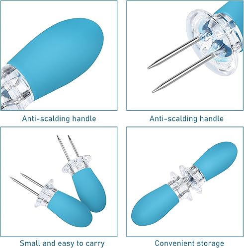 Miniatura 4 de 18 soportes de mazorca de maíz de acero inoxidable con mango de silicona y práctica herramienta de extensión de mantequilla