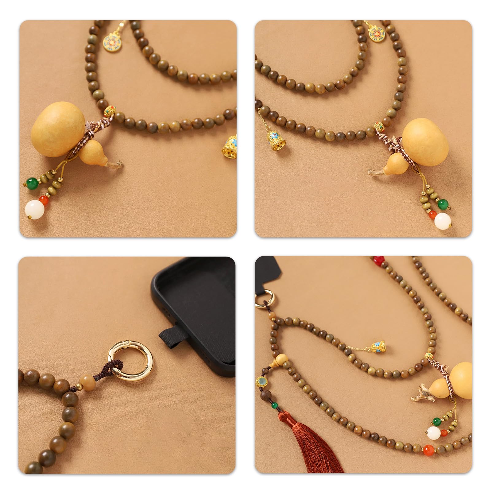 De cuentas ligero y versátil adornado con madera de sándalo verde y de calabaza para uso informal durante todo día Collar de cuentas ligero y versátil adornado con madera de sándalo