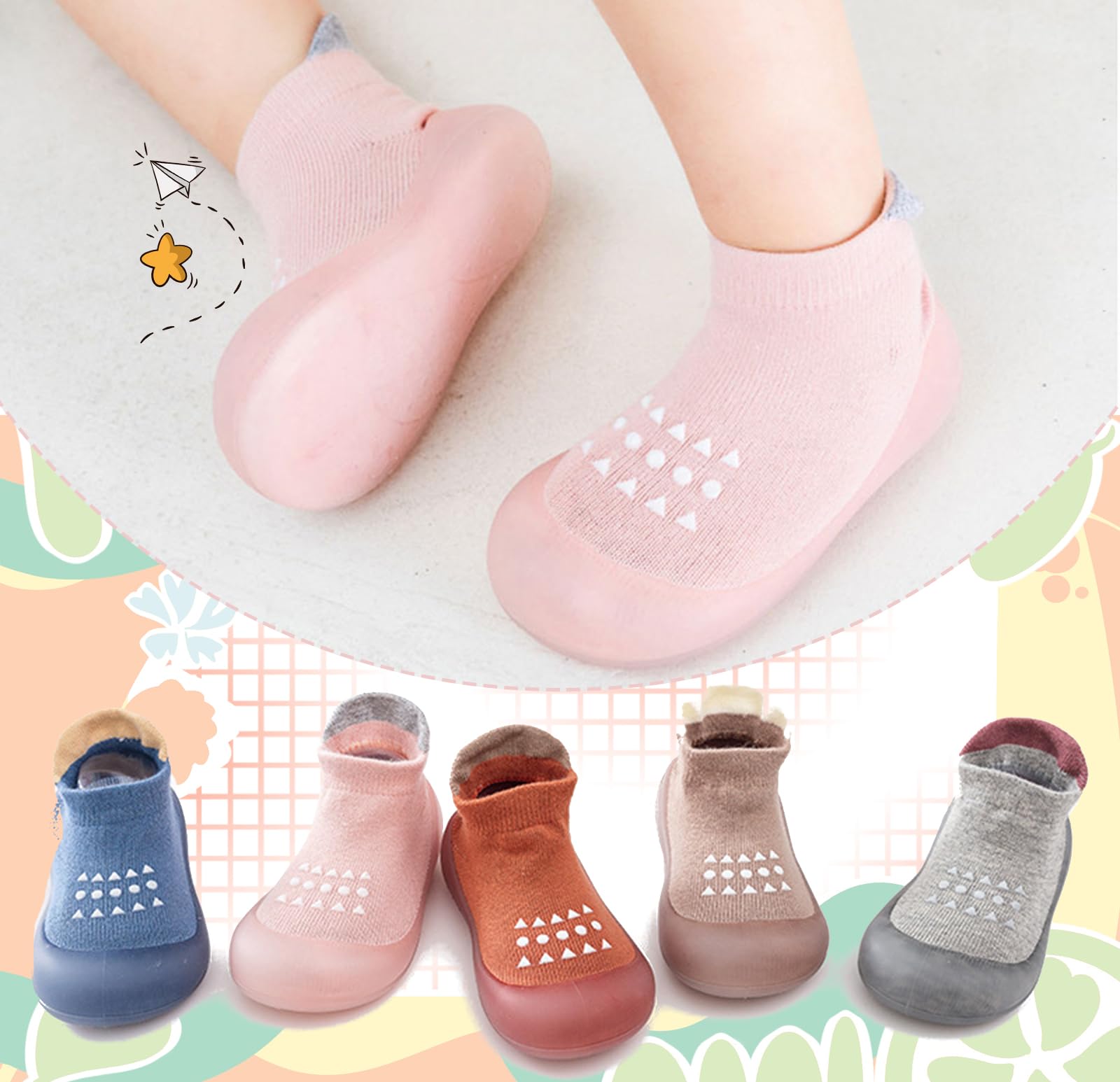 Aggroot Scarpe Calzino per Bambini Scarpe Primi Passi Antiscivolo Calzini Bambino Pantofole Bambino Unisex Scarpe Bambino con Cartone Animato