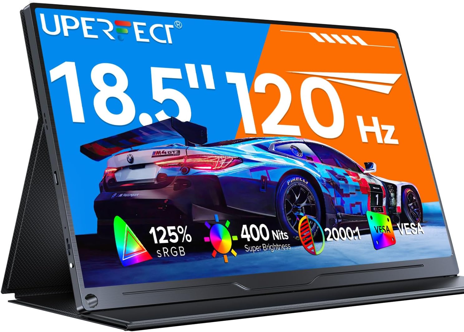 UPERFECT Portable Monitor 18.5 Inch 120Hz, Portable Gaming Monitor 1080p FHD 100% sRGB Matte Screen, IPS HDR FreeSync Speaker HDMI USB C Monitor, VESA & Smart Cover