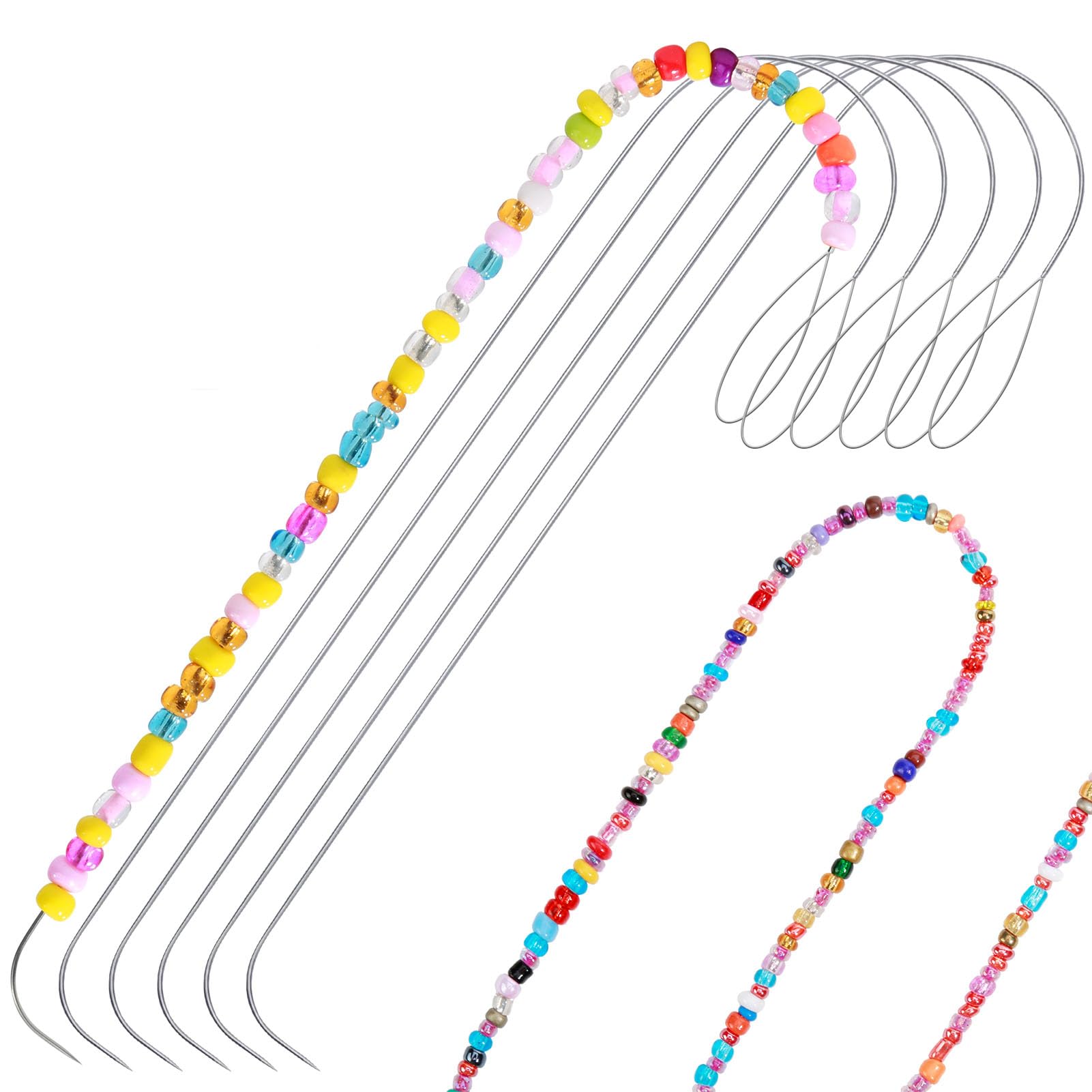 Karsspor 6 PCS Large Big Eye Curved Beading Needles, 5.3 Inch Stainless Bead Needle for Bead Spinner, Bead Spinner Needles for Glass Seed Beads Waist Beads Bracelet Necklace Making (Copyright Product)