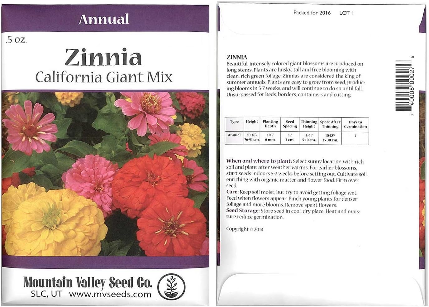 Zinnia Flower Garden Seeds - California Giant Mix - 1 Lb - Annual Flower Gardening Seed