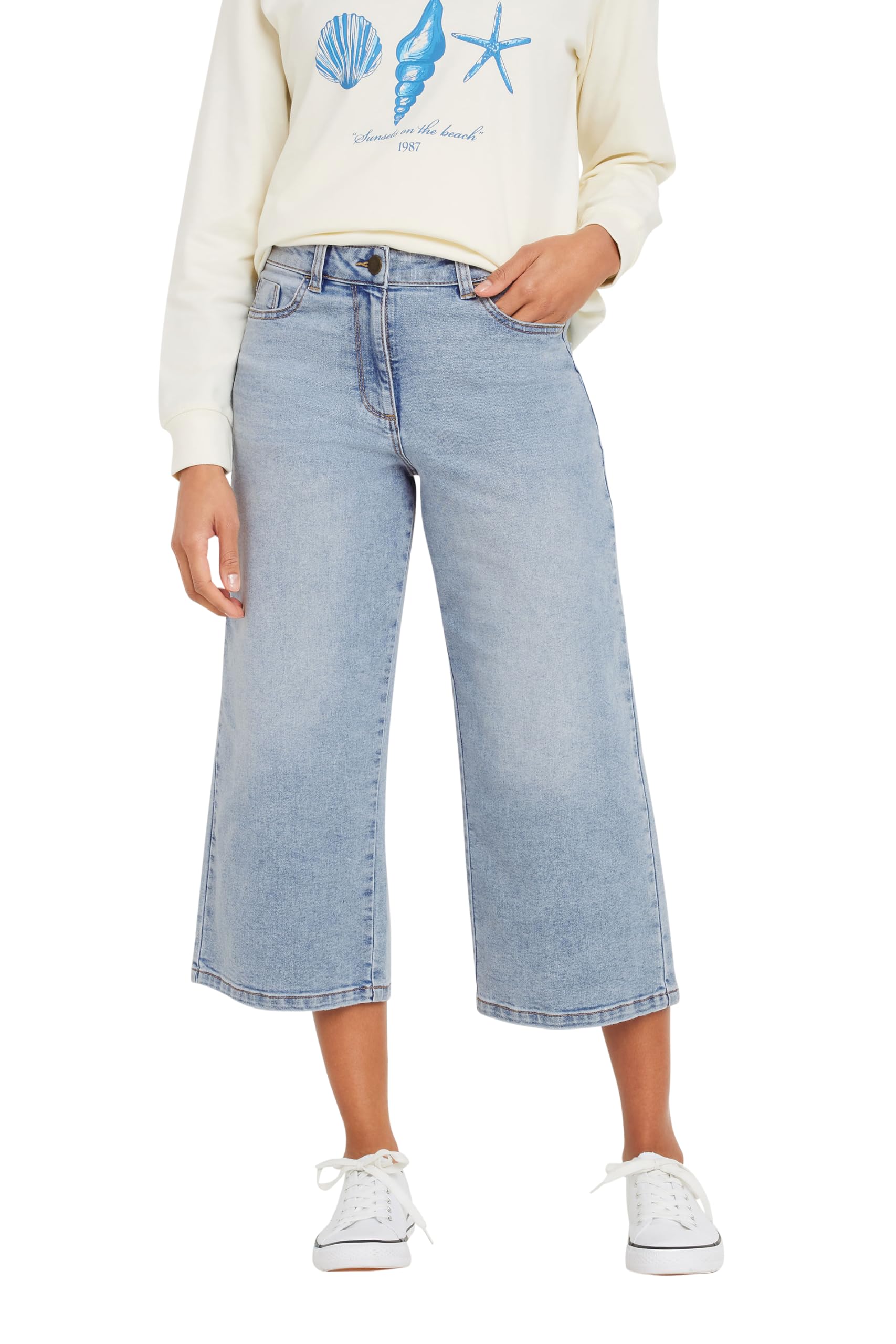 M&Co Women's Blue Light Wash Wide Leg Cropped Jeans In Size 20