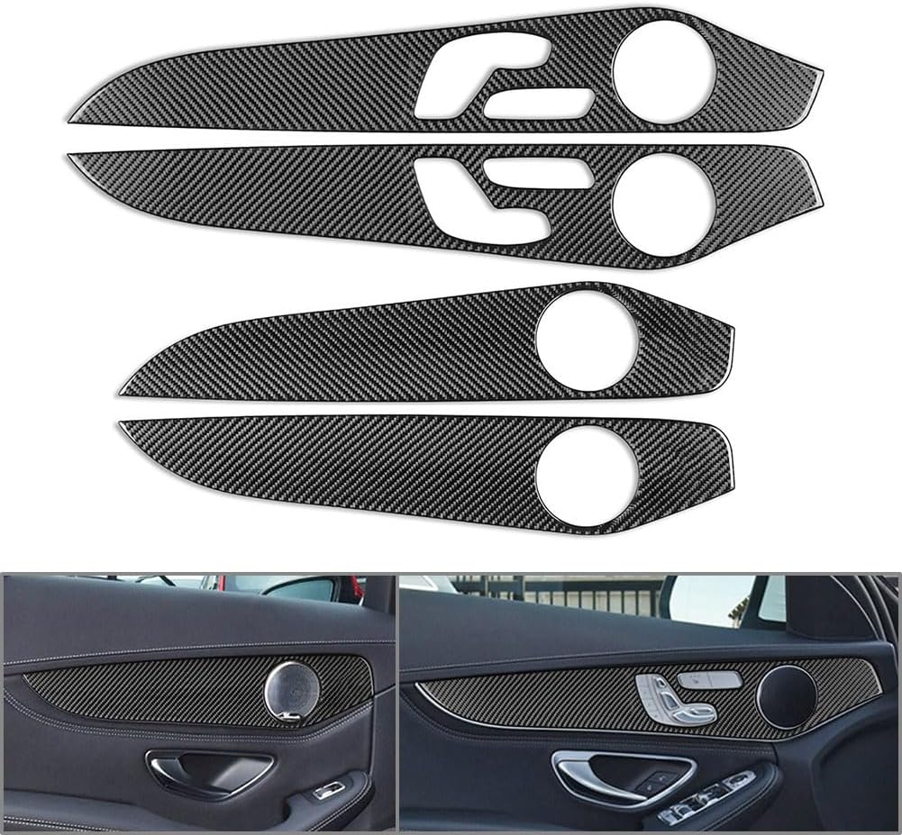 Cnoula11 Black Interior Door Panel Cover Trim Interior Decoration Carbon Fiber Car Side Door Frame Decorative Cover Trim J for Benz C Class W205 2014-2021 GLC Class X253 2016-2021