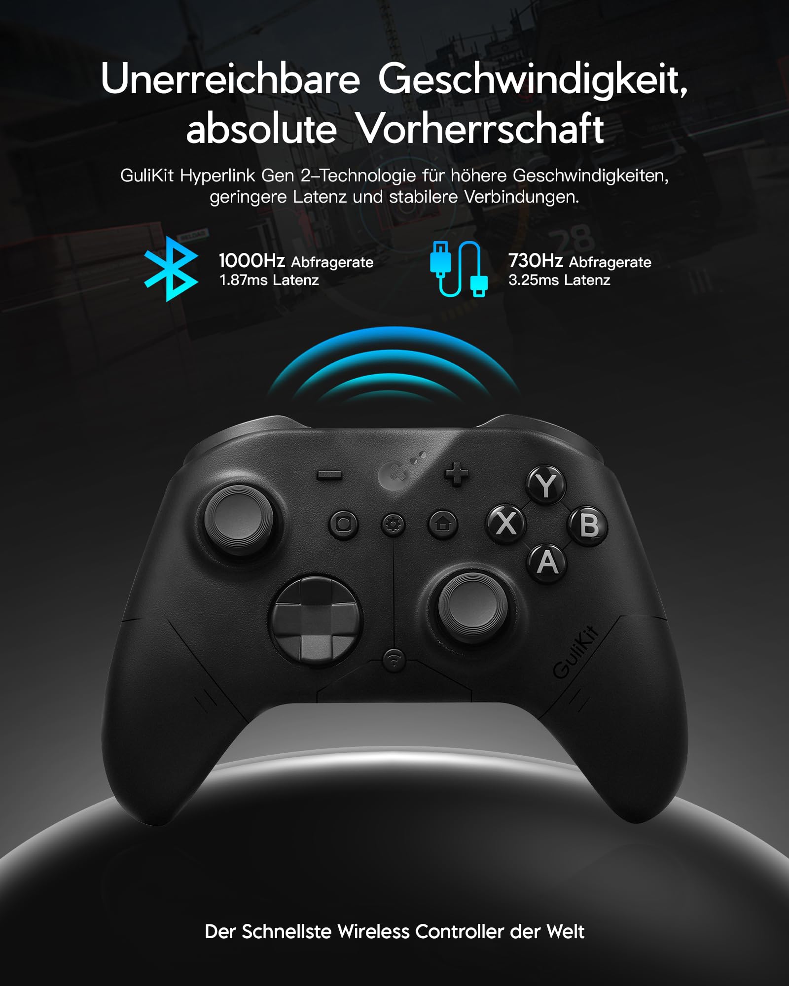 GuliKit ES Pro Wireless Controller für PC, Windows, Android, iOS, Switch 1/2, 3,25 ms Latenz, 30 Stunden Akkulaufzeit, Schwarz