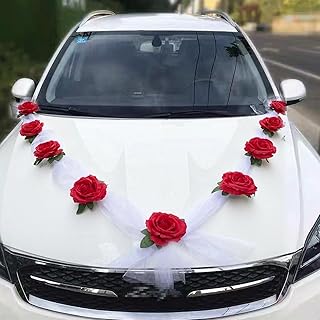 AUTOSCHMUCK Hochzeit Deko Set Girlande Girlande Girlanden Girlanden Girlanden rot weiß mit 9 Rosen 2x1,6m Lang