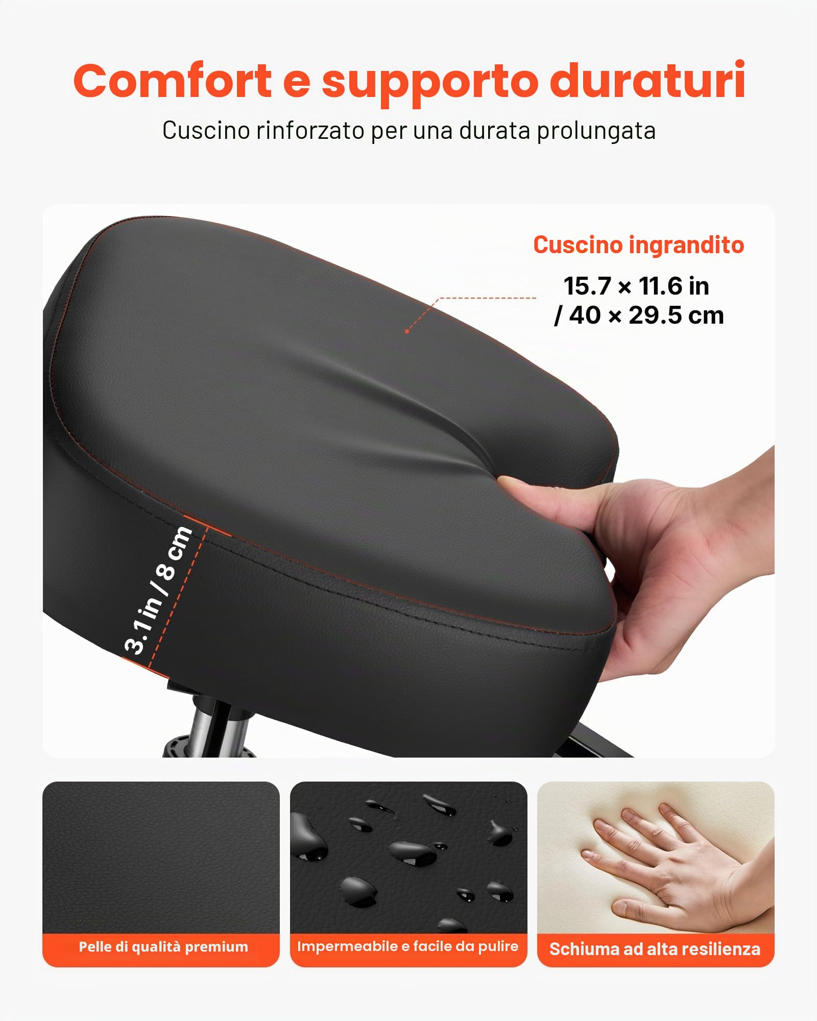 VEVOR Sedia Ergonomica a Ginocchio con Schienale Sedia a Rotelle Altezza Regolabile, Sedia Inginocchiata per Scrivania Postura Comoda da Ufficio, Sgabello Ergonomico per Casa, Carico max 120 kg