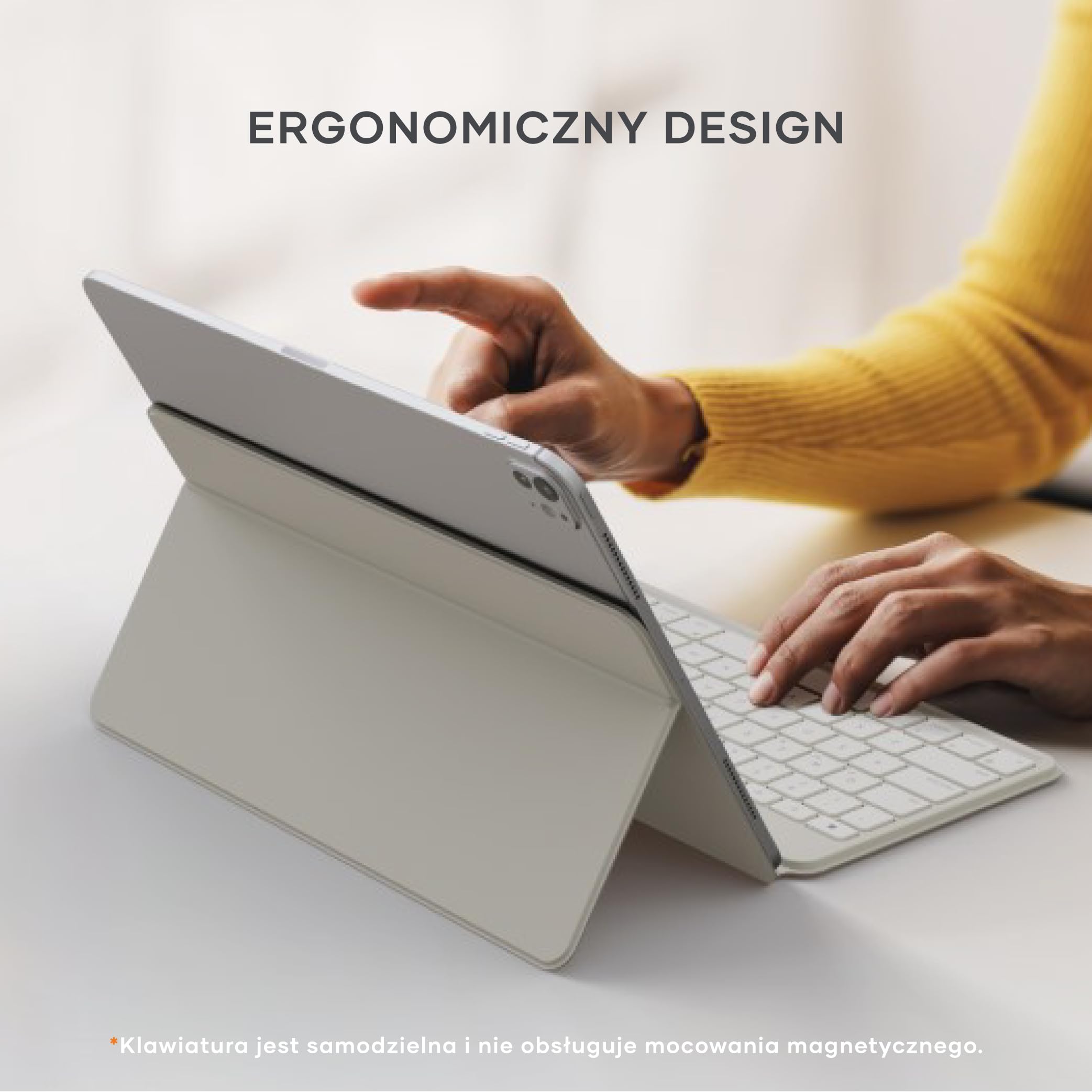 SATECHI OntheGo™ Kompaktowa Bezprzewodowa Klawiatura Bluetooth z Regulowaną Podstawką, Łączy do 3 Urządzeń, Akumulator USB-C, Ergonomiczna, 𝗨𝗦 𝗤𝗪𝗘𝗥𝗧𝗬 𝗟𝗮𝘆𝗼𝘂𝘁 – Beżowa