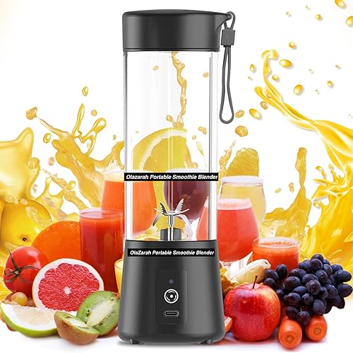 OlaZarah Batidora portátil USB de 13.5 fl oz con hoja de acero inoxidable 304 de 6 hojas Batidora de batidos para batidos y batidos, licuadora