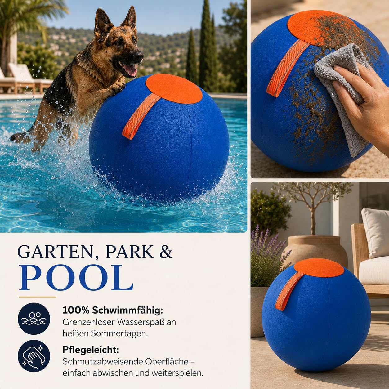Herding Ball für Hunde Bissfest - Hütespielball Hundespielzeug Groß für Hütehunde, Schäferhunde & Aussies - Robuster Hundeball mit Stoffbezug & Tragegriff, Geeignet für Garten & Pool (C,55 cm)