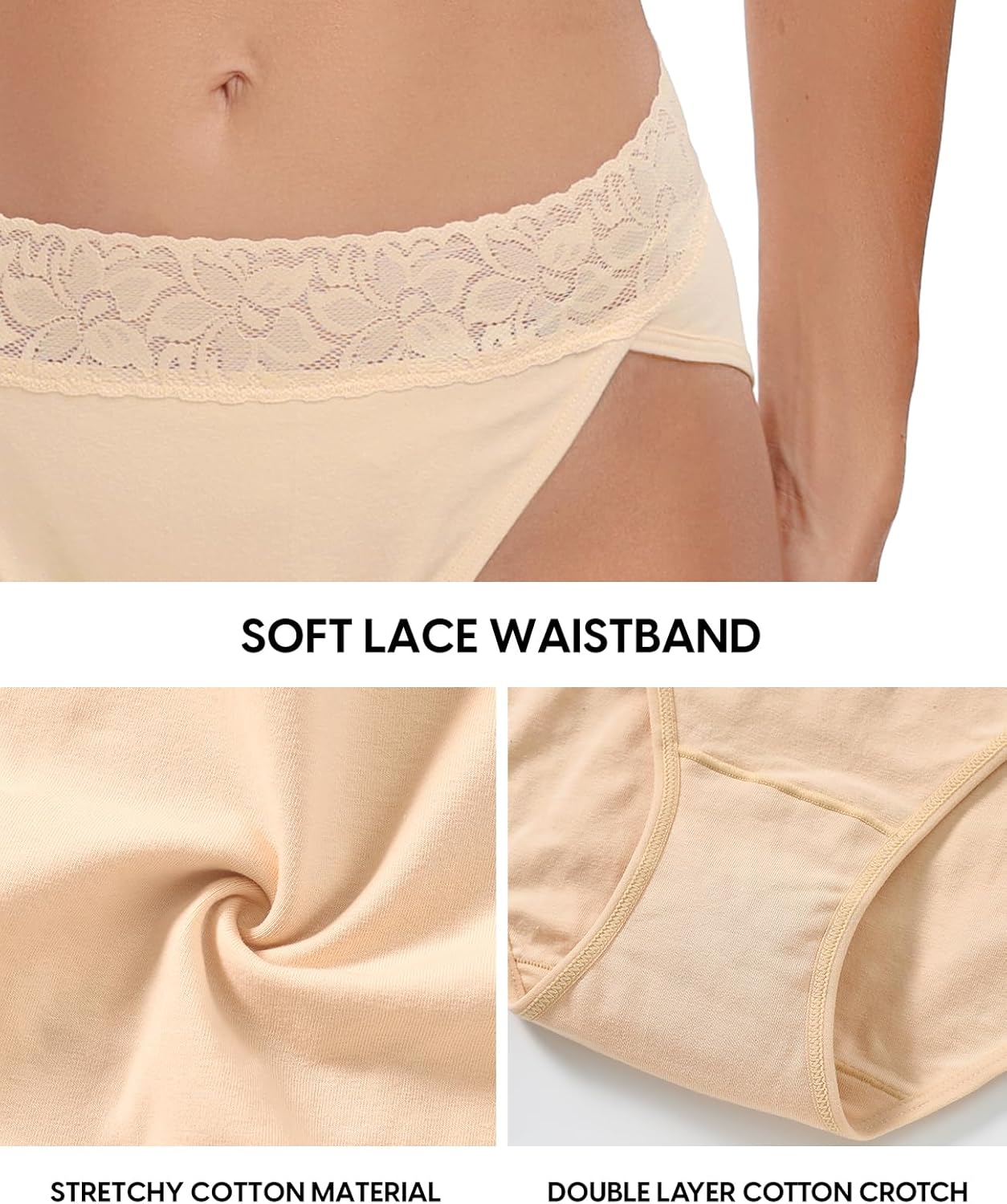 RHYFF Womens Underwear Cotton Bikini Panties High Cut Lace Panty Stretch Hipster Underpants Ladies Briefs S-XXL - Image 5