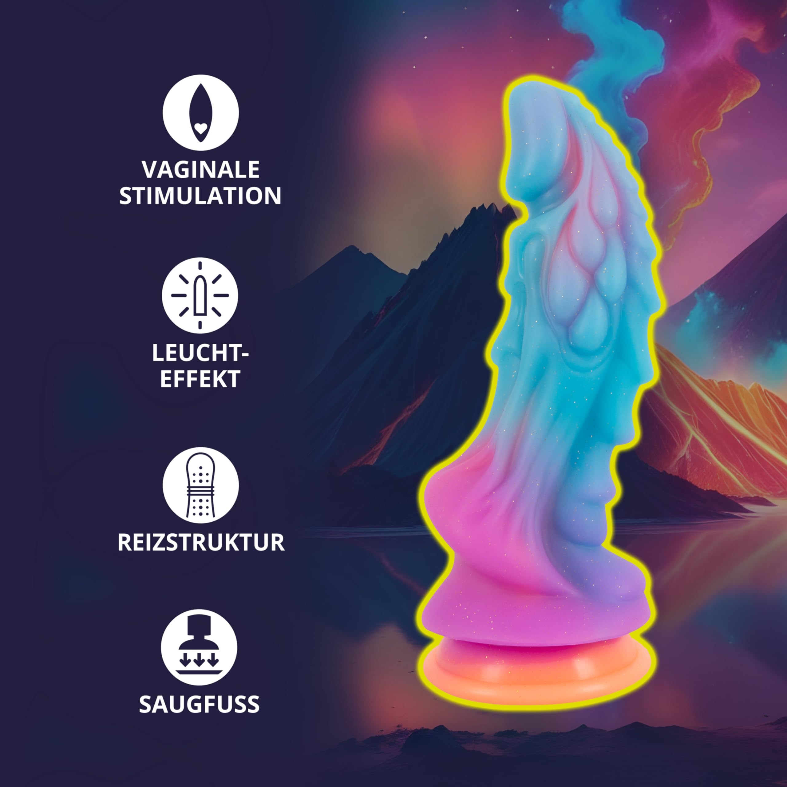 Beasty Cocks Mystic Dragon Dildo Blu/Viola/Arancione/Glitter 21,5 cm