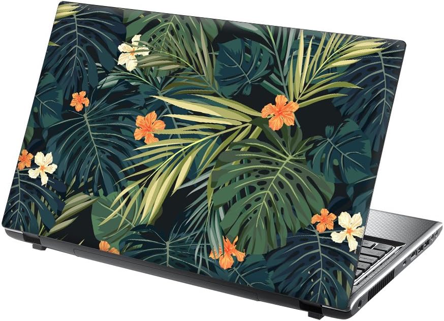 TaylorHe 15.6 inch 15 inch Laptop Skin Vinyl Decal with Colorful Patterns and Leather Effect Laminate MADE IN England Tropical Flowers and Leaves
