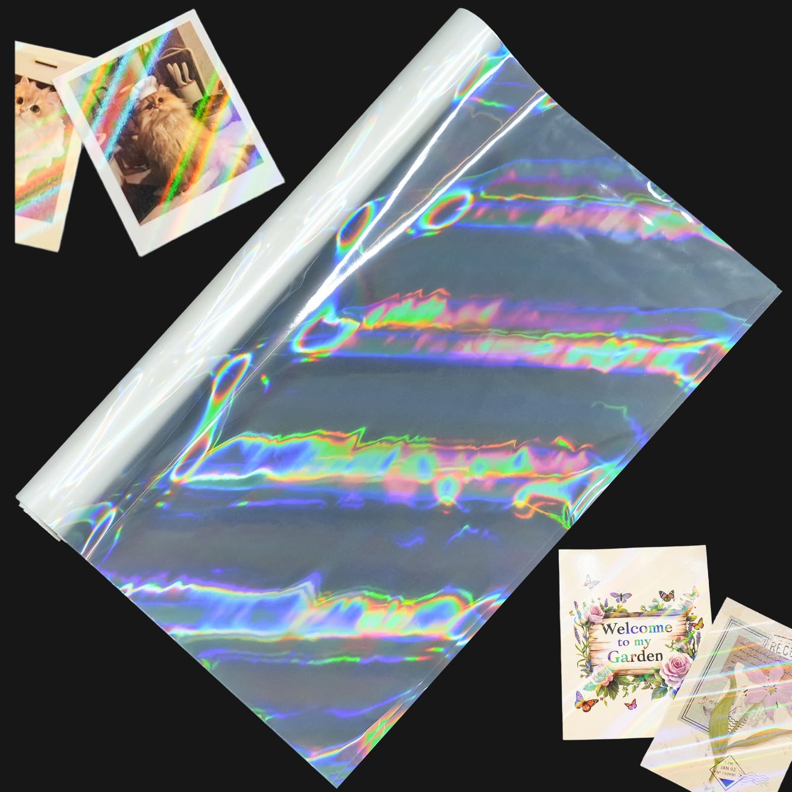 5Pcs BOPP Holographic Precoated Film 8.6x196.8in(1mil) Clear Slanted Lens Waterproof Scratch-Proof Thermal Laminating Film Roll Compatible with Laminators for Adding Sparkle to Photos,Cards Scrapbook