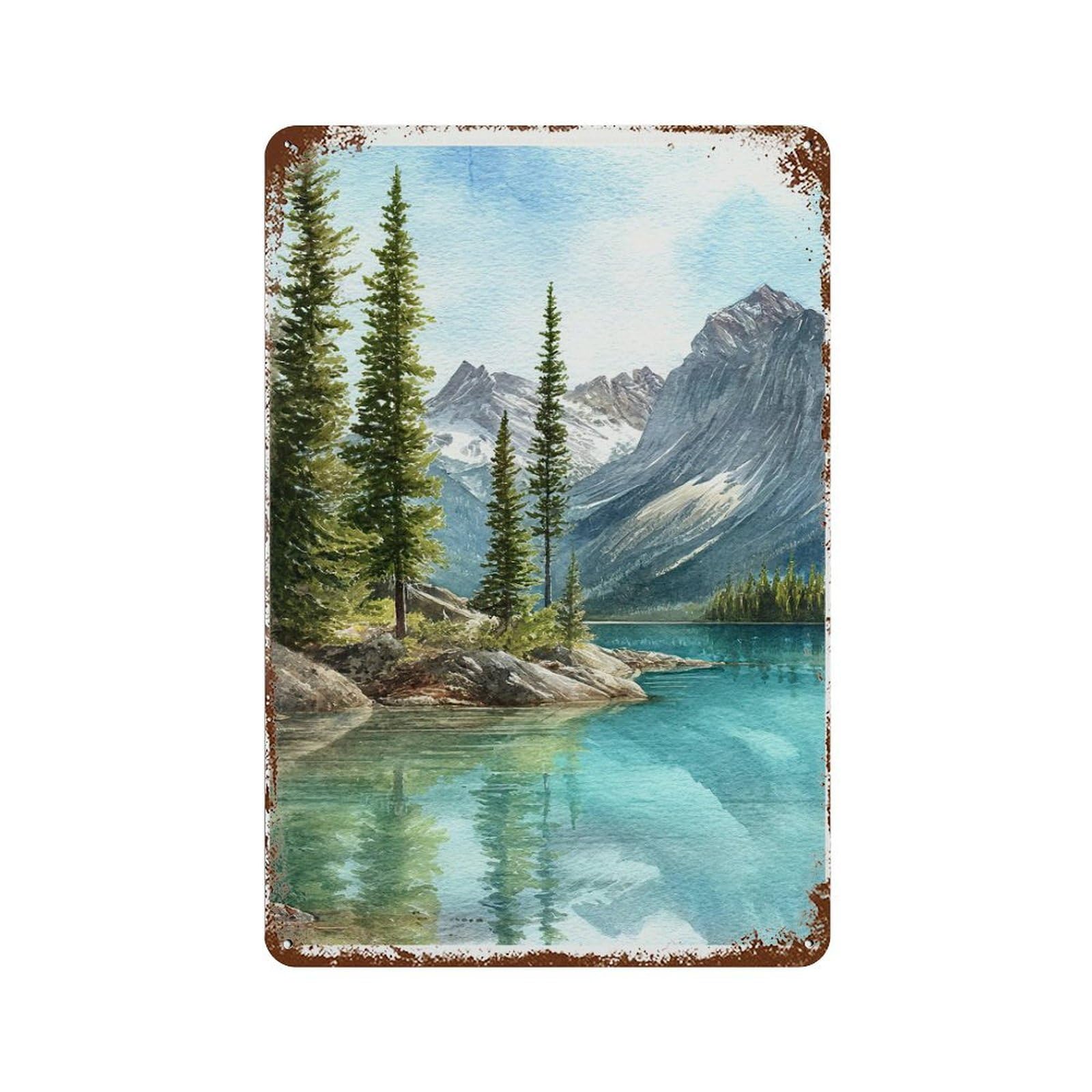 xiaoxiaoshen Jasper National Park Canada Watercolor Mountain Lake Wall Decor Art Metal Tin Poster Modern Home Decor Art Home Bar Shop Decorations Vintage Sign 30x20cm