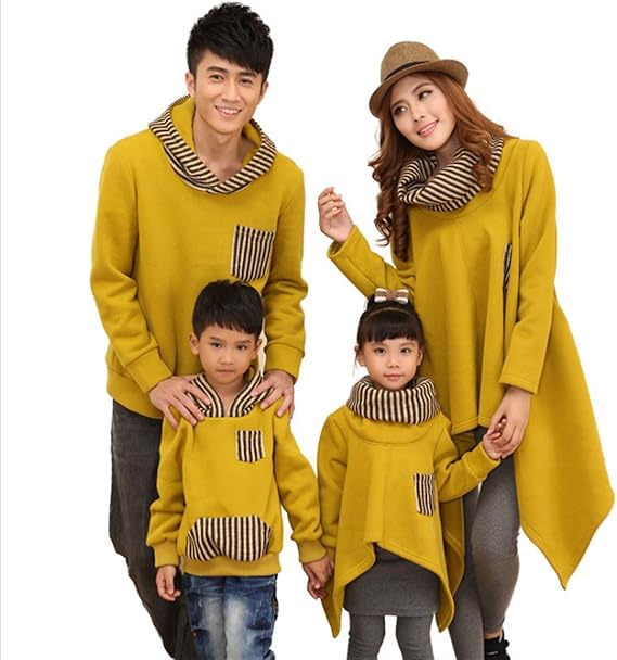 Amazon Co Jp sy 親子お揃いパーカースウェット 高襟ワンピース 裏起毛 縞模様 ストライプ メンズ レディース 子供 ジップアップ スポーツ 春秋冬 Xl パパ イェロー ファッション