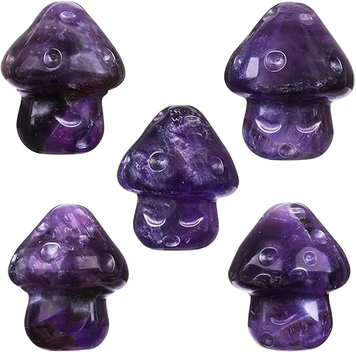 Miniatura 10 de Rockcloud Paquete de 2 figuras de cristal curativo de hongos coleccionables, adorno de jardín, césped, piedra de bolsillo para decoración del hogar