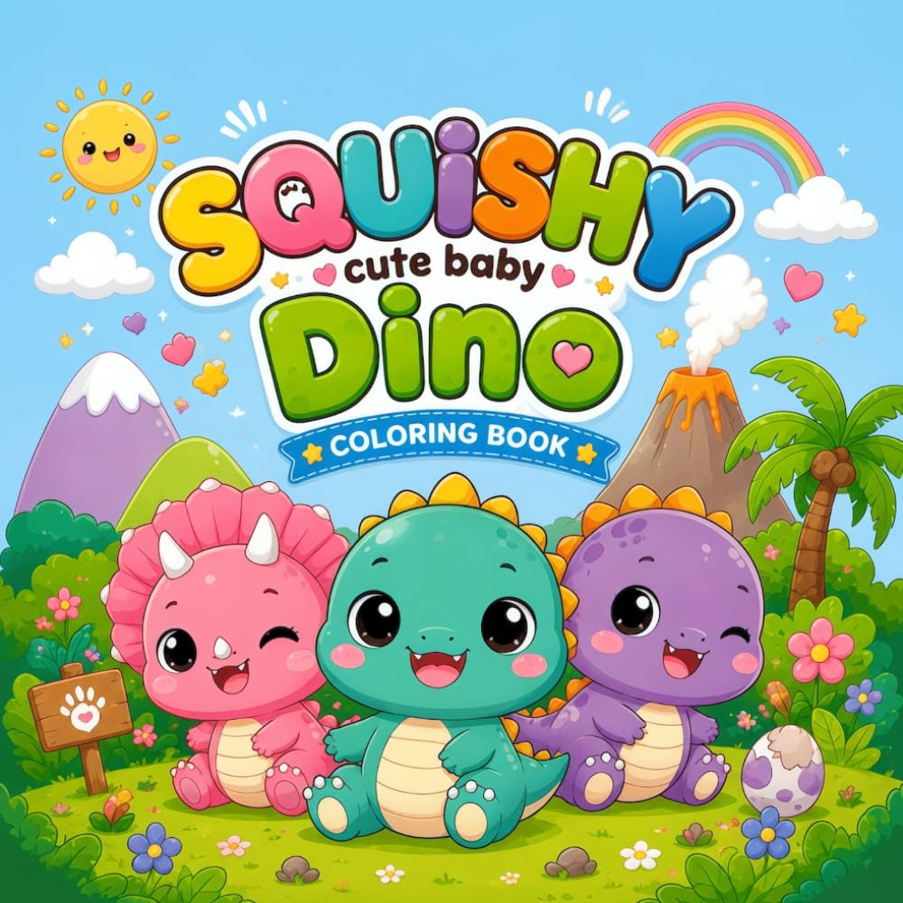 Squishy Cute Baby Dino: Adorable Squishy Dino Friends, Simple Bold Coloring Pages for Fun and Creativity (Squishy Universe volume 3)
