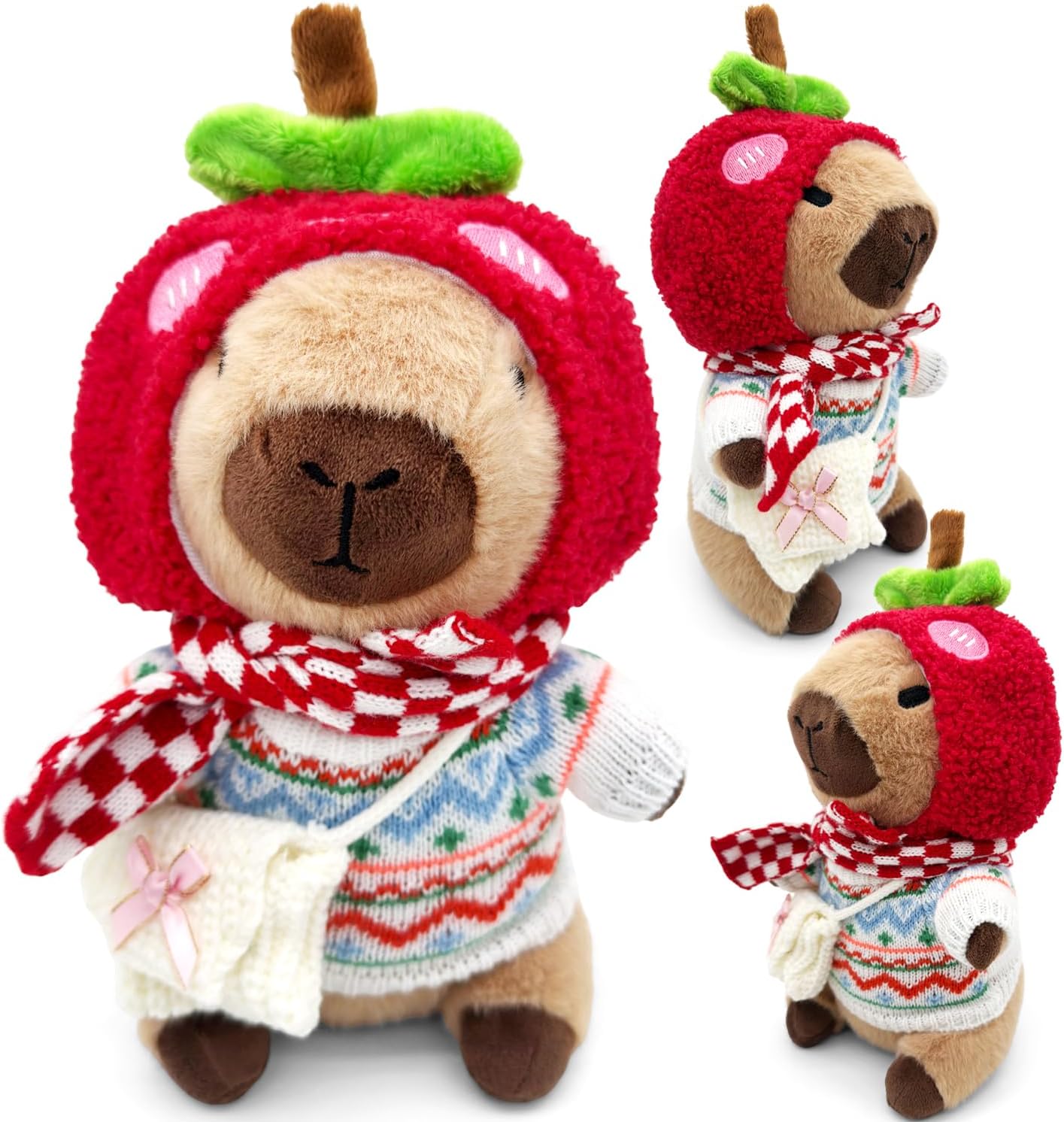12Pcs Capybara Plush Toy, Capybara Stuffed Animal with 11 Clothes and Accessories, 10 inch Super Soft Capybara Toys for Kids Girls Boys, Role Play Dress Up Gifts