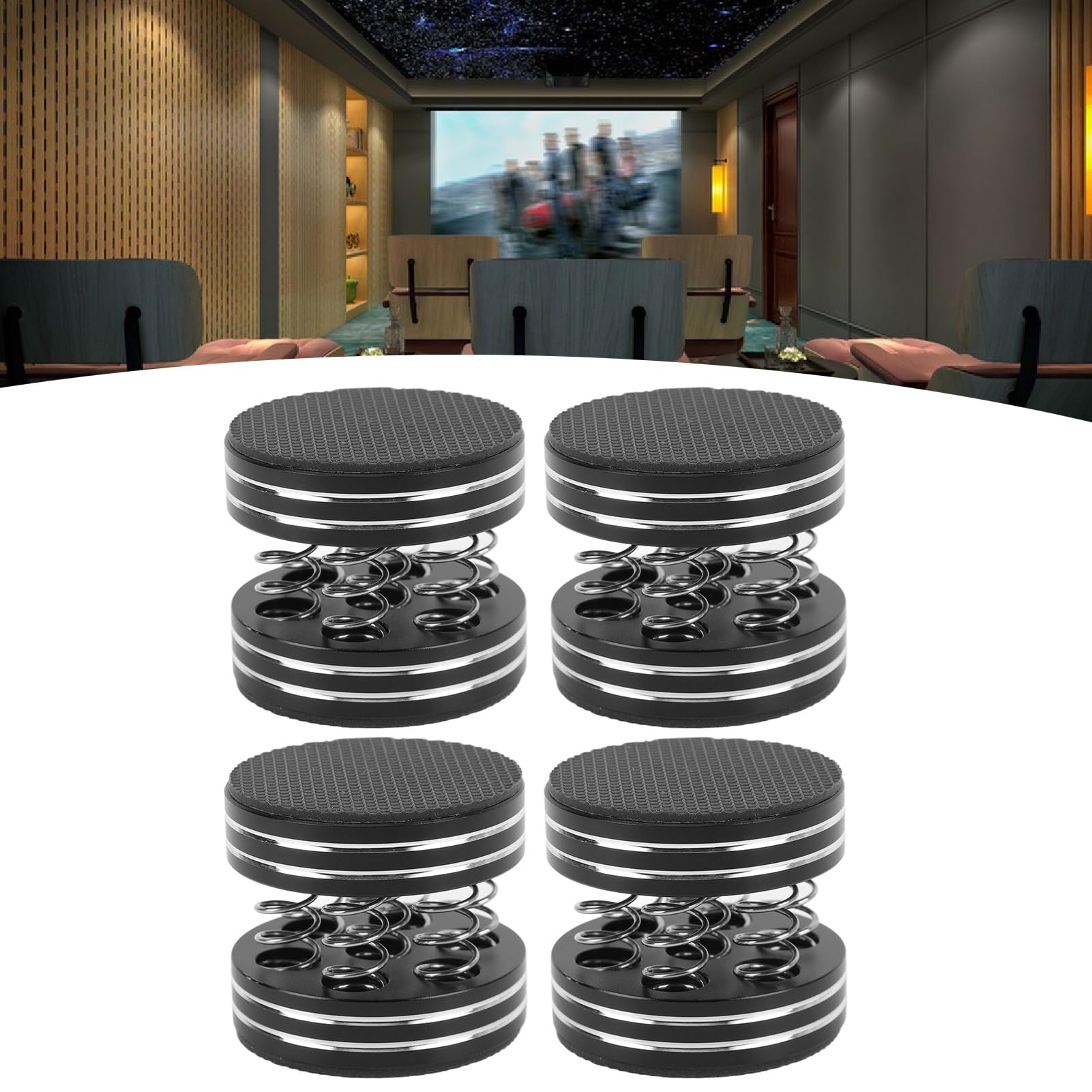 Piedini di isolamento per altoparlanti HiFi, supporto ammortizzante a molla per altoparlanti, subwoofer, amplificatori e giradischi; base in gomma antiscivolo con lega di alluminio (Nera)