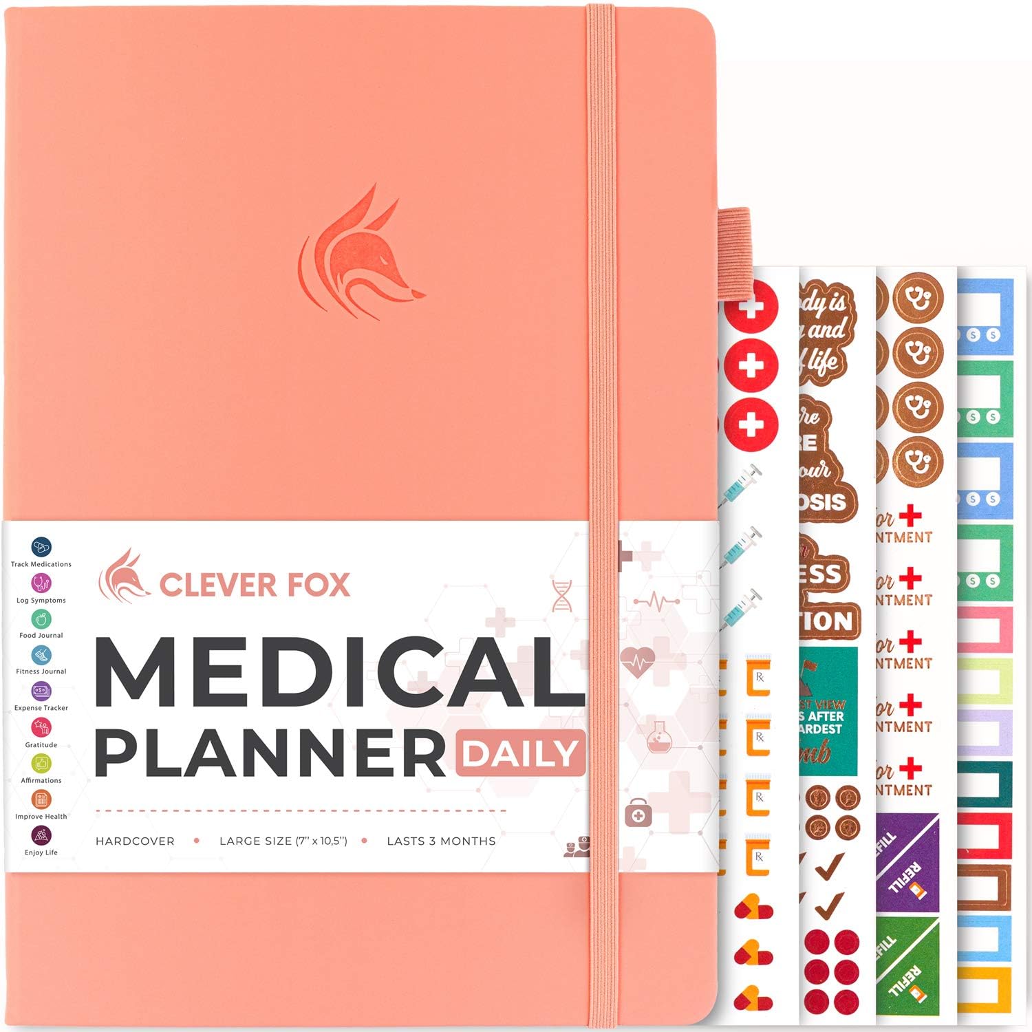 Clever Fox Medical Planner Daily – Health Diary Notebook, Wellness Journal & Self-Care Logbook, Lasts 3 Months, 7x10.5″ (Light Pink)