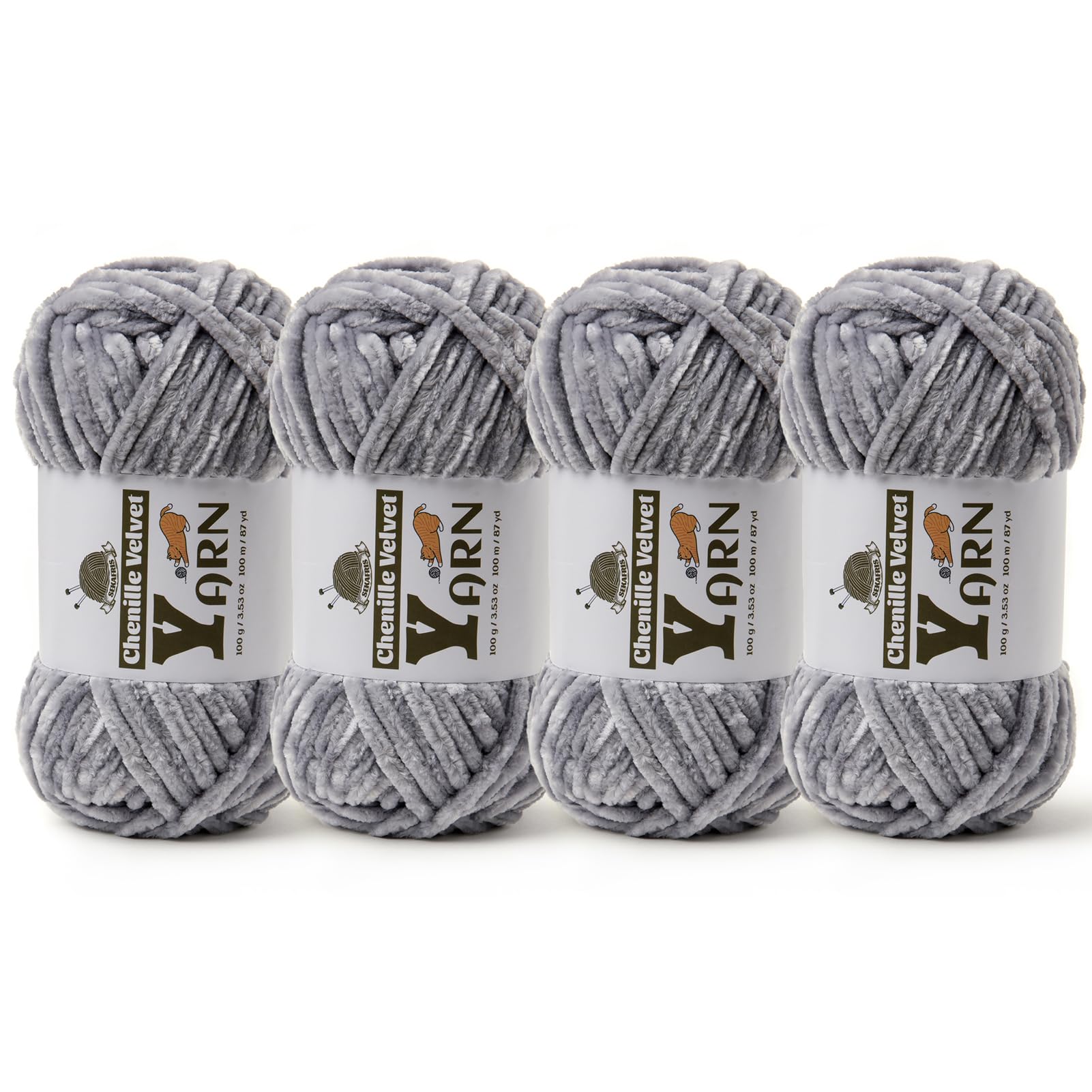 Chenille Crochet Light Gray Yarn 4 Pack