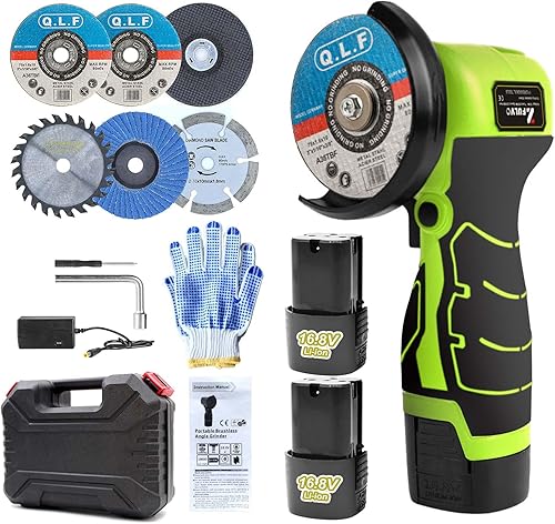 Miniatura 29 de Kit de amoladora angular inalámbrica sin escobillas, mini herramienta de molienda angular eléctrica de 19500 rpm con batería de 2 x 16.8 V 2000 mAh