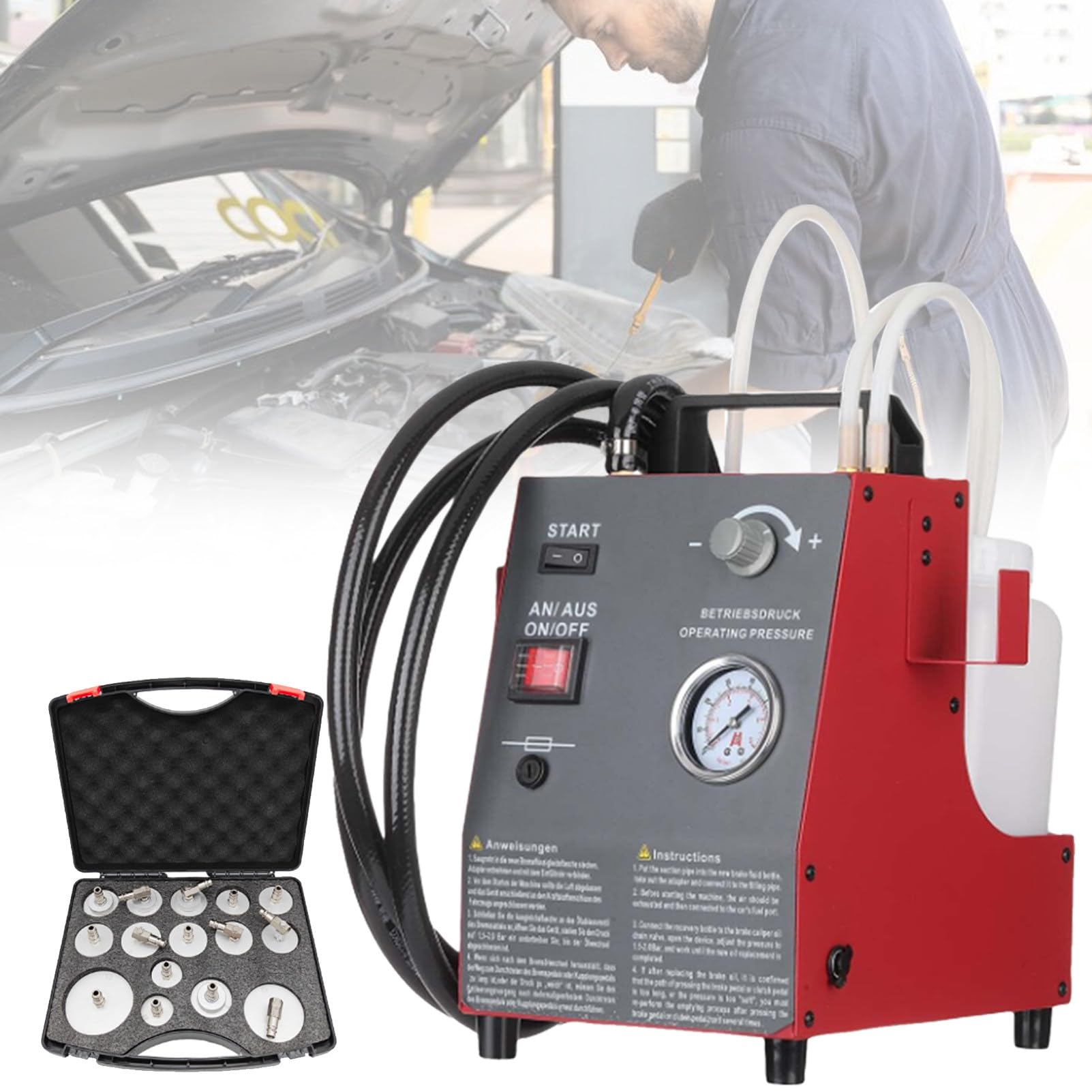 ZMJGLL Automatic Brake Bleeder Kit,Pulse Brake Fluid Exchanger,Easy One-Person Brake Fluid Pump for Car Maintenance,Efficient Brake Bleeding,Anti-Backflow (Red PackageB)