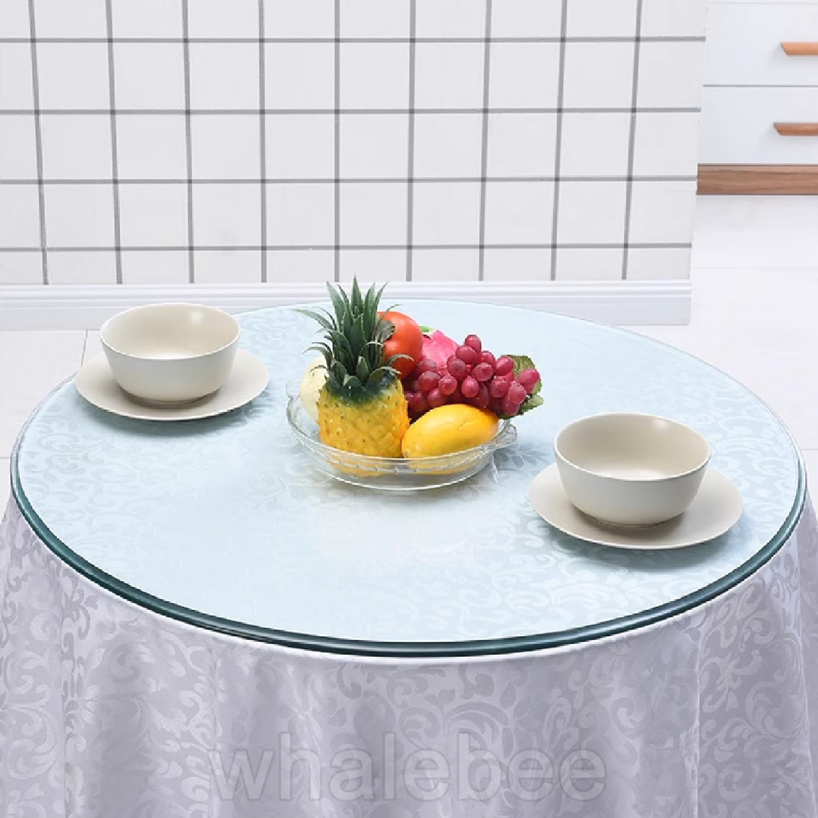 whalebee Round Clear Glass Table Top Sturdy Tempered Glass 20 24 28 32 36inch Round Table Glass Top Thick 8mm Sturdy Glass, Durable Tempered Glass with Antislip Pad, Smooth Edges
