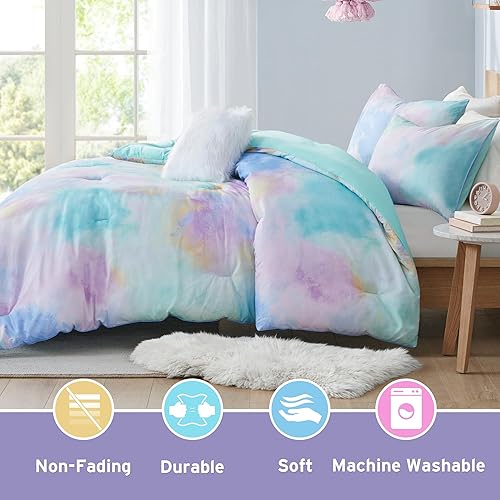 Miniatura 3 de Intelligent Design Juego de edredón tamaño individual, juego de ropa de cama individual en acuarela, juego de edredón de teñido anudado para