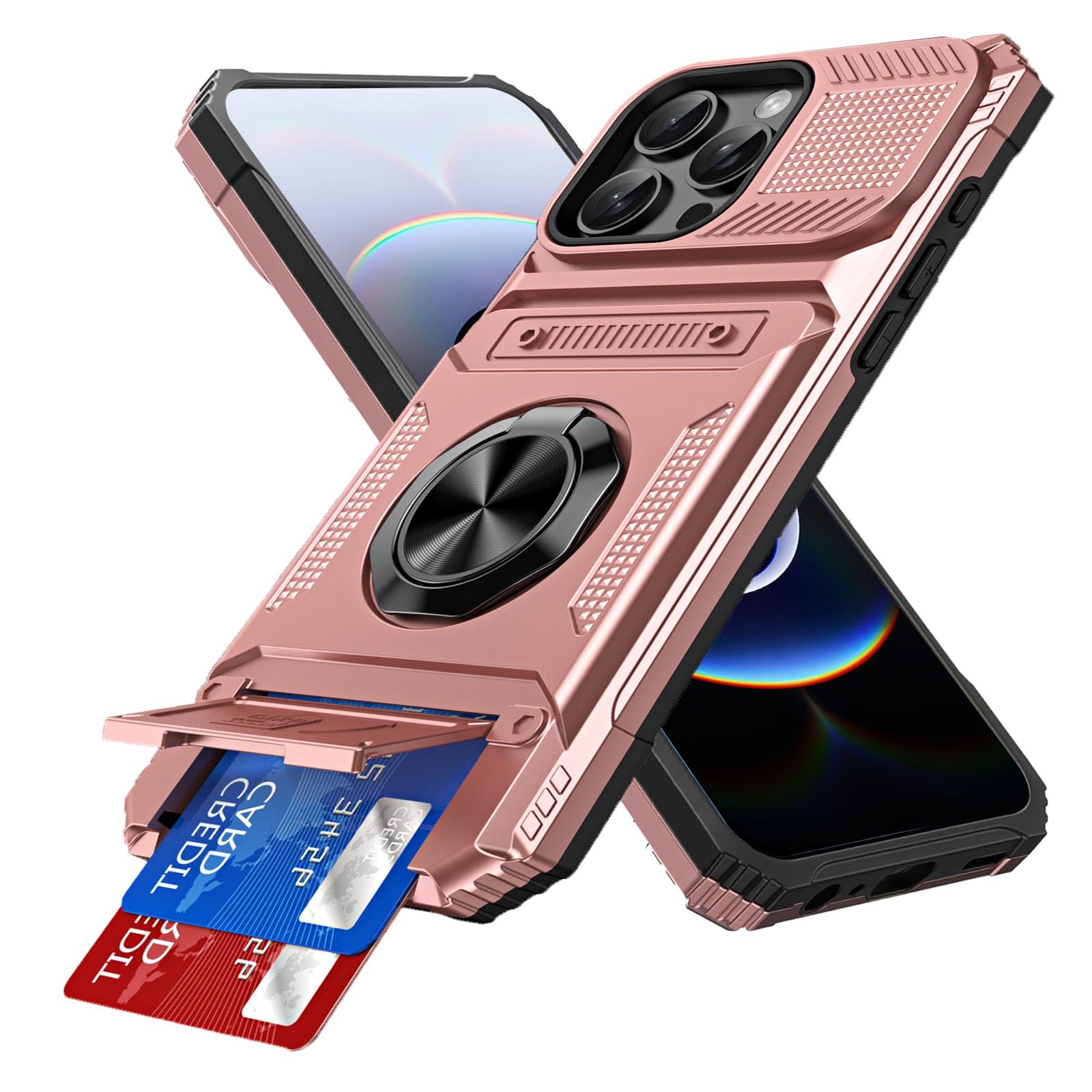 Coque iPhone 15 Pro robuste or rose avec béquille intégrée - 8