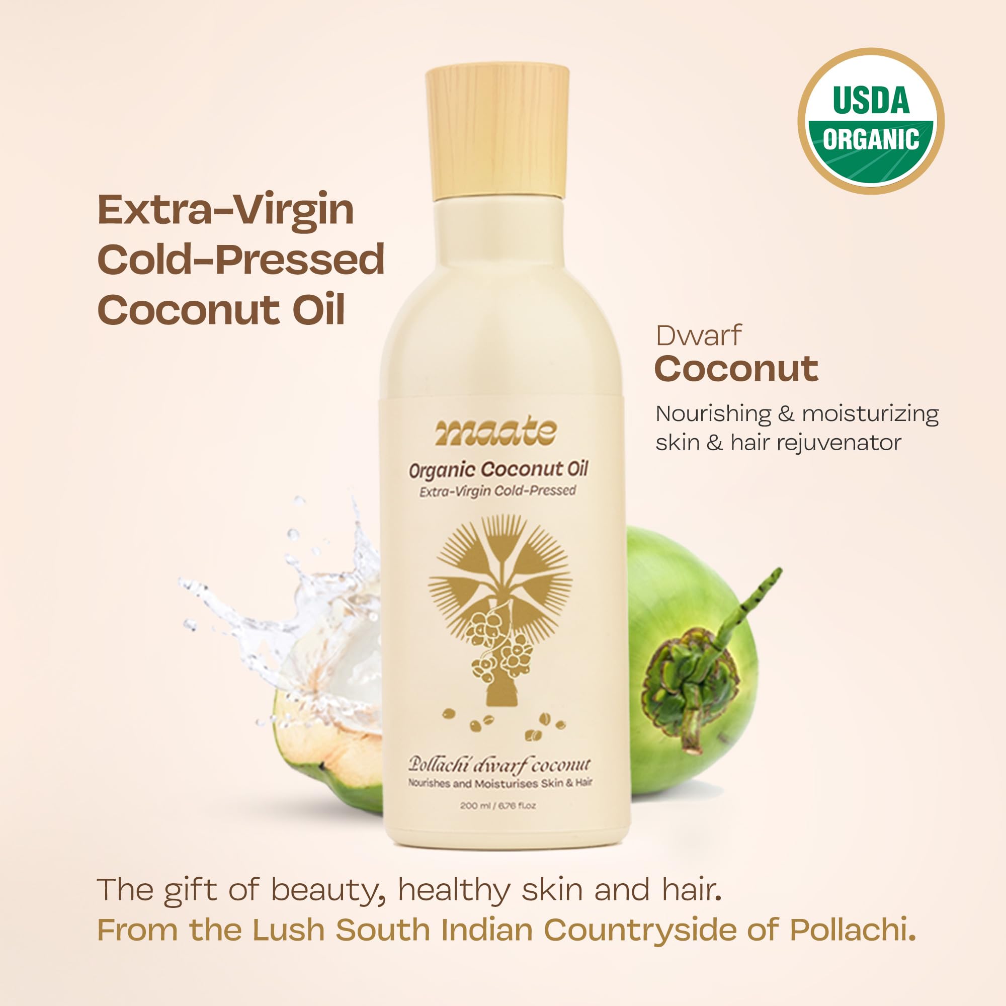 Maate Baby Organic Coconut Oil (Pack of 2*200 ml) | Extra Virgin Cold Pressed | Made With Pollachi Dwarf Coconut | for Baby Body Massage & Hair Care |Baby Hair Oil 0-12 Years |Nourishes & Moisturise 1
