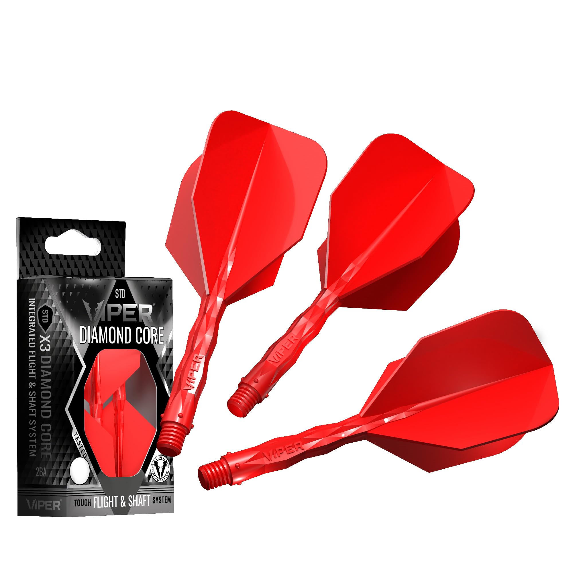 Viper Diamond Core Integrated Dart Flight & Shaft System - Precision Darting Accessory with Tough Polymers for Enhanced Performance, Set of 3, InBetween Shaft, Standard No6 Flight, Red
