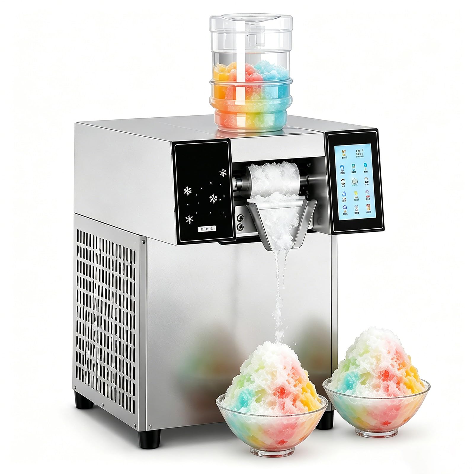 JIYINGHUI Snowflake Ice Machine, Commercial Shaved Ice Maker, 180-400kg/24h, 3s Rapid Cooling,8-Speed Adjustable,Stainless Steel, for Restaurant, Café, Bar, Party HS300Kg