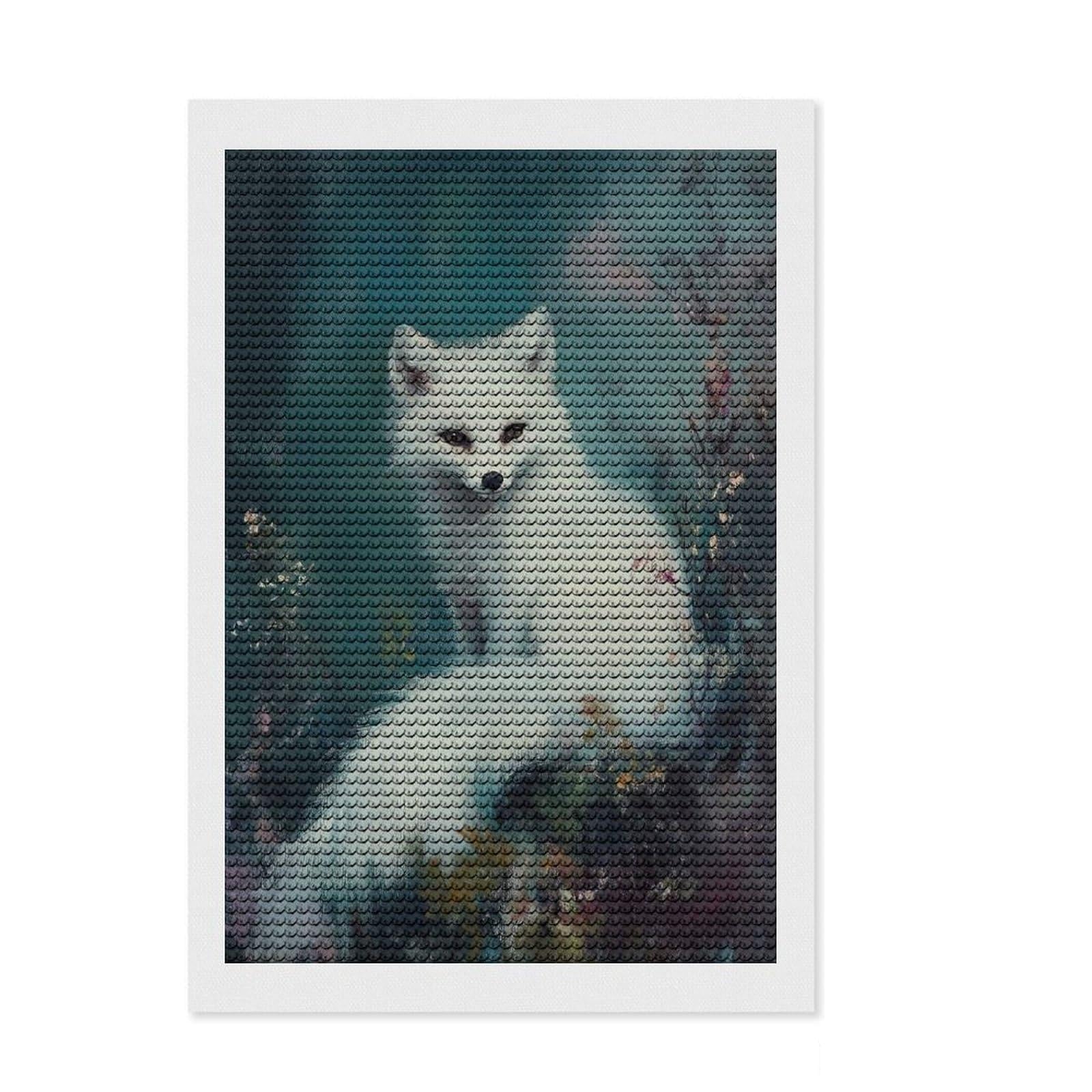 Junmoney Arctic Fox Painting Round Drill Diamond Painting 8"x12", for Women, Fun Craft Experience, Bedroom Decor, Holiday Gift Idea