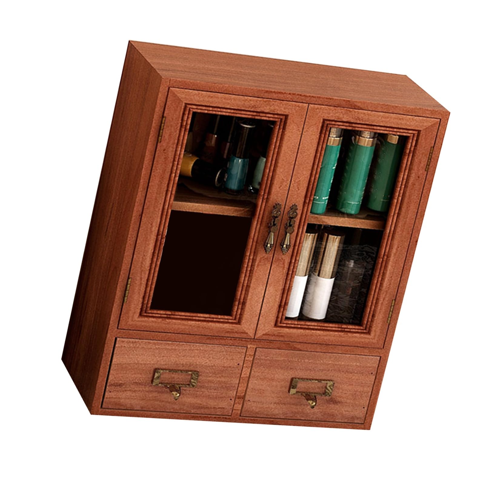 Scaffale da Scrivania retrò in Legno, con Finitura Dipinta a Mano e Grana Trasparente per Organizer da Scrivania per Libri, Profumi e Cosmetici