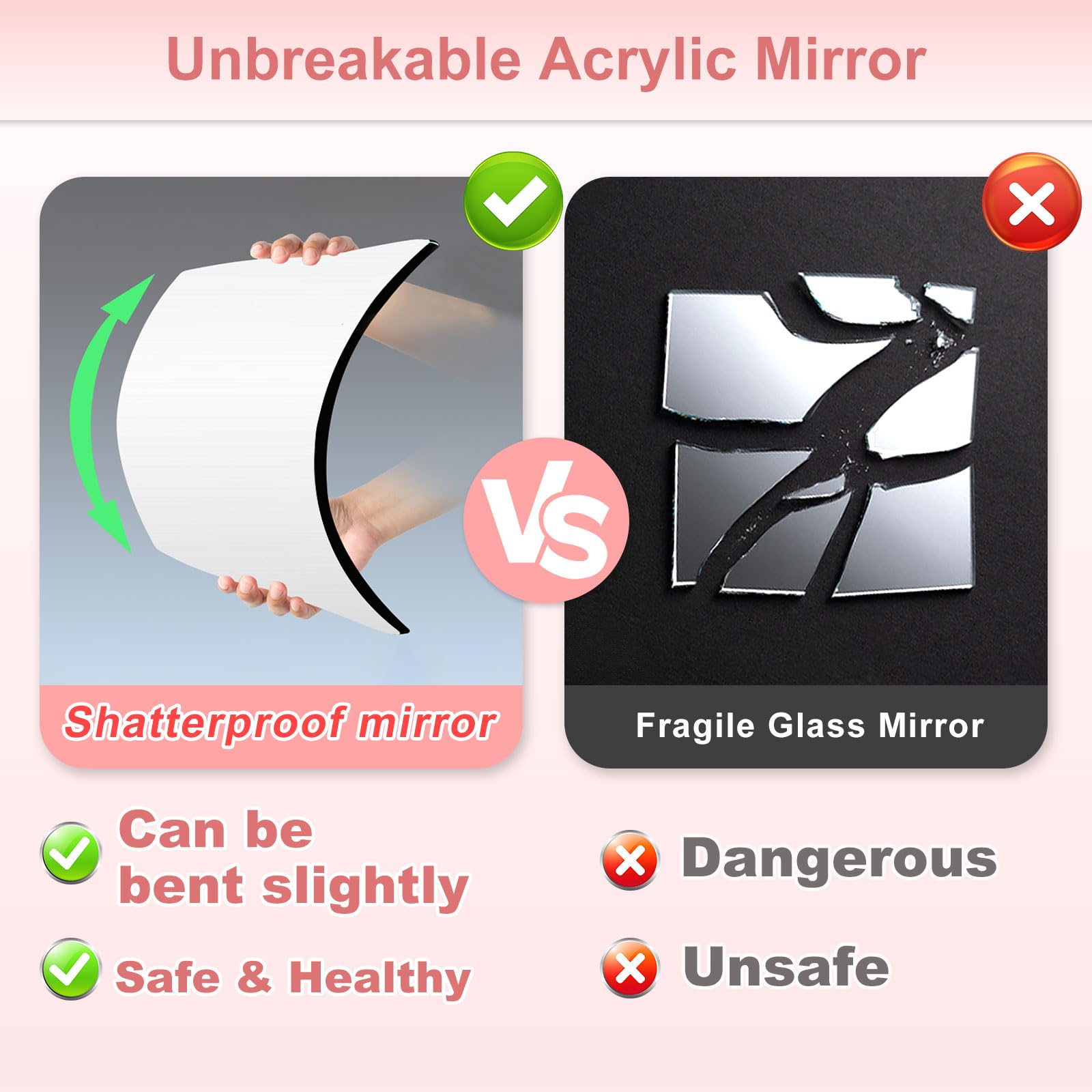 Foldable Full-Length Travel Mirror, 49"L x 11"W Acrylic Shatterproof Mirror