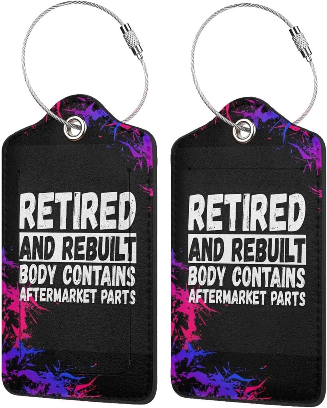 Retired and Rebuilt Knee Replacement Parts 2 Pack PU Leather Bag Tags Privacy Flap Shields Address Card Steel Wire Loop fits Carry-ons, Backpacks, duffels Trips