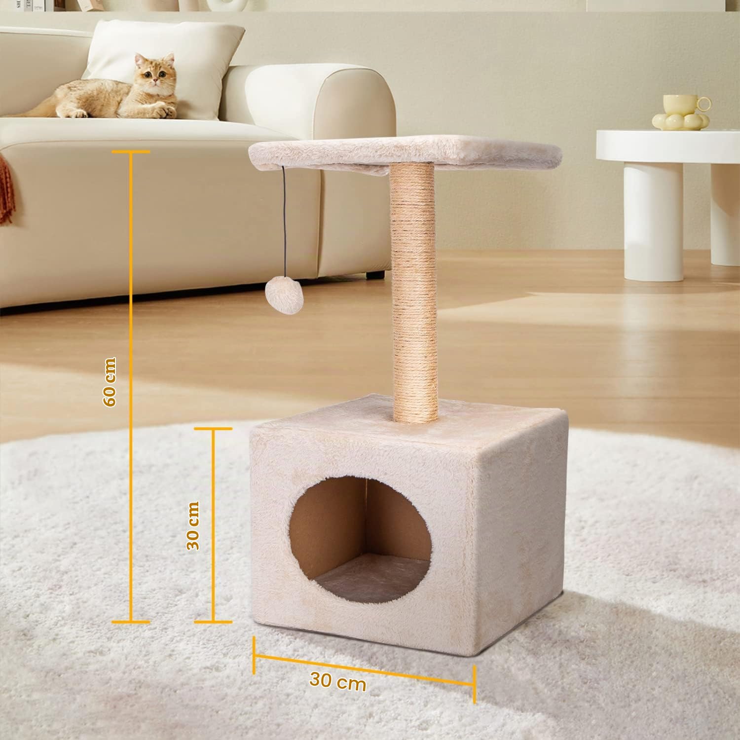 Nobleza - Árbol para Gatos, Árbol Escalador, Árbol Rascador, Dos Bolas de Juego Altura 60cm, Color Beix