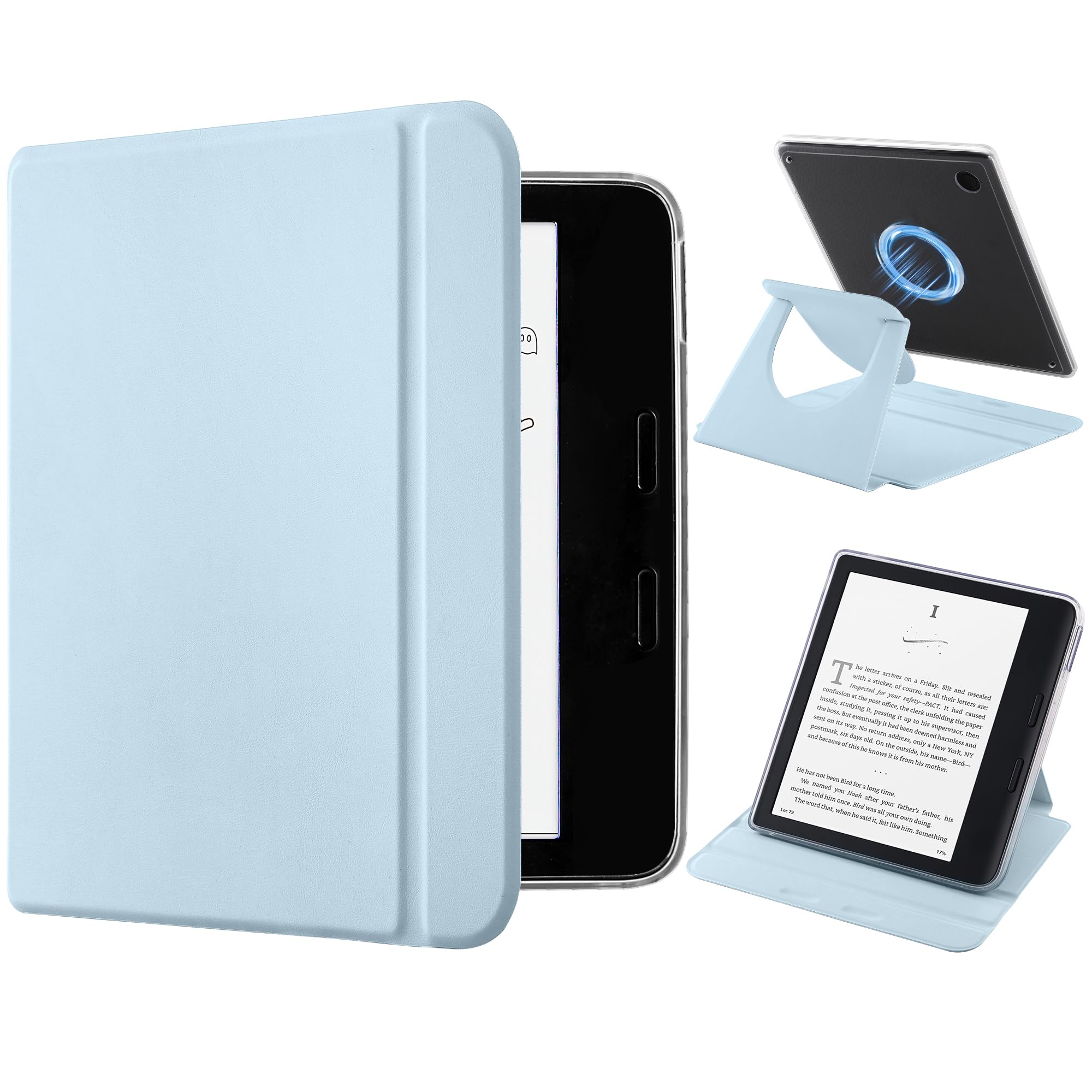 Custodia magnetica staccabile 2 in 1 con scanalature antiscivolo per Kobo Libra 2 da 7" (2021), custodia sottile in PU con accensione e spegnimento automatico, azzurro