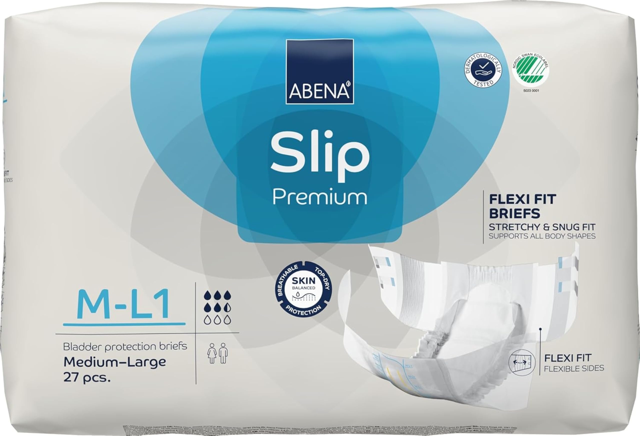 Abena Slip Flexi-Fit Premium Incontinence Briefs, Level 1, (Medium to Extra Large), Medium/Large, 27 Count