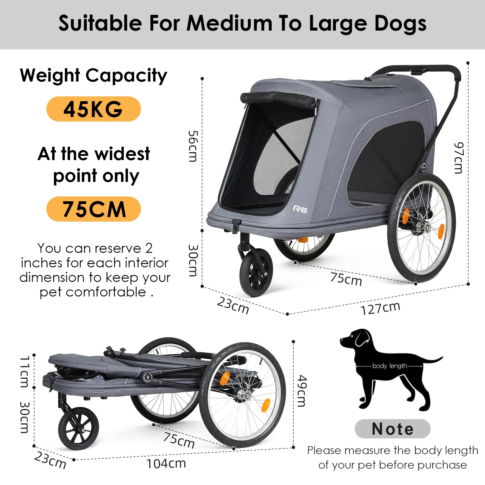 Beberoad 2-in-1 Hundeanhänger für Fahrrad & Hundebuggy, R8 Fahrradanhänger für Hunde und Tieren, hundewagen Klappbar für Hunde ältere, behinderte und trächtige