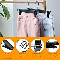 Vista 3 de NORTHERN BROTHERS Perchas para pantalones, paquete de 10 – Percha de plástico negro con clips – Ajustable, antideslizante, ahorro de espacio